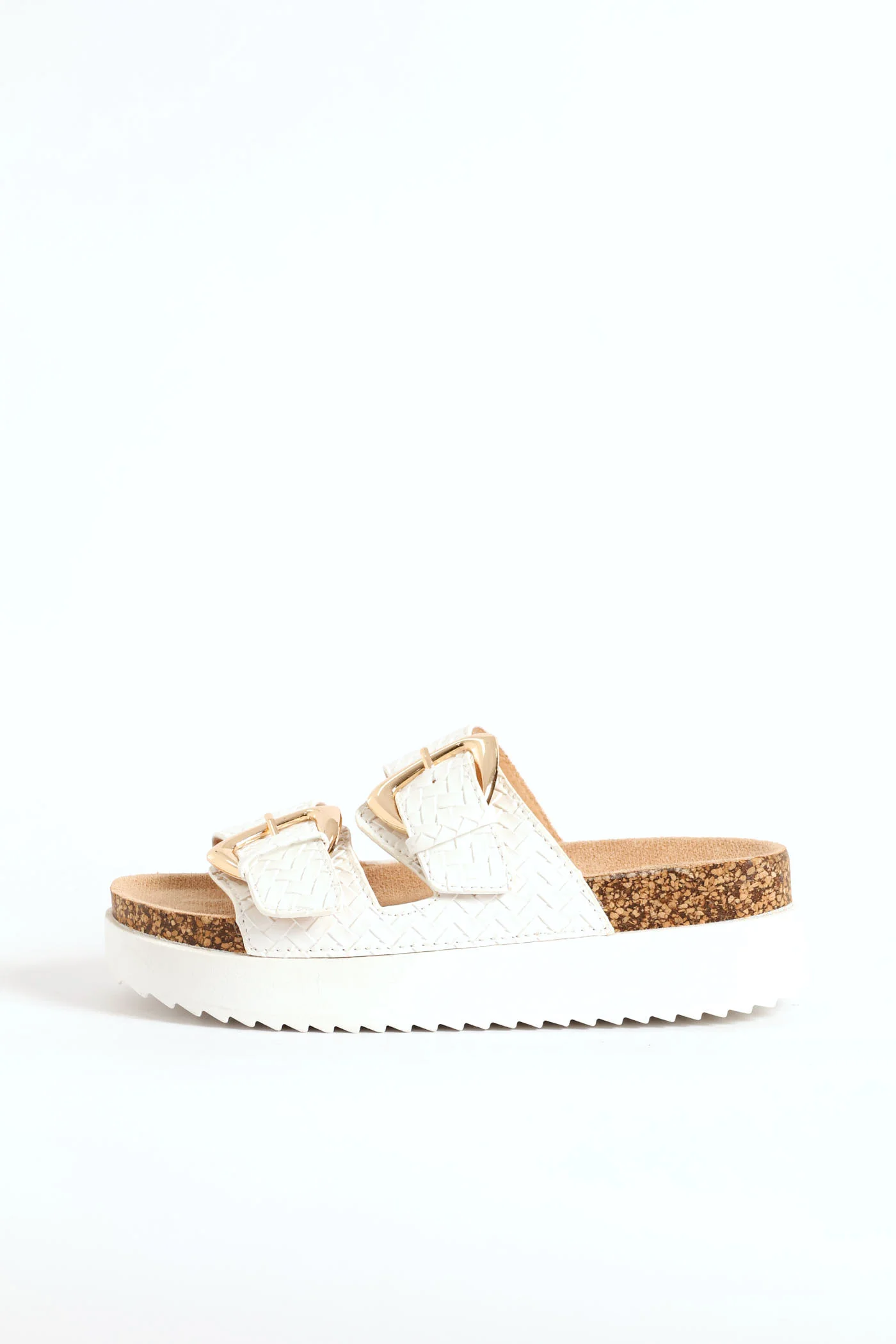 Weaved Strap Shaped Buckle Flatform Mule Sandal - White - Image 2