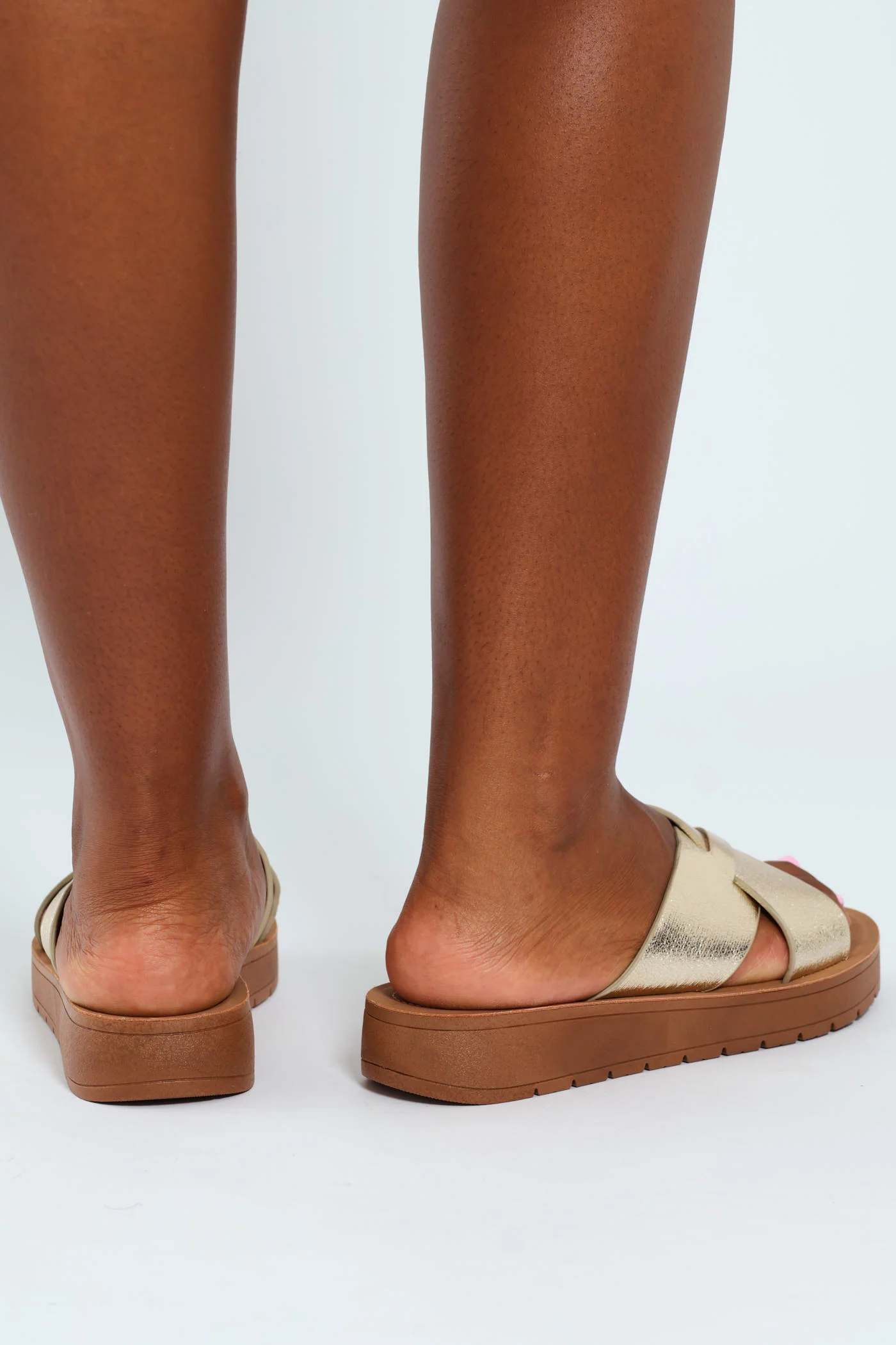 Wedged Comfort Outsole Crosstrap Mule Sandal - Gold - Image 3