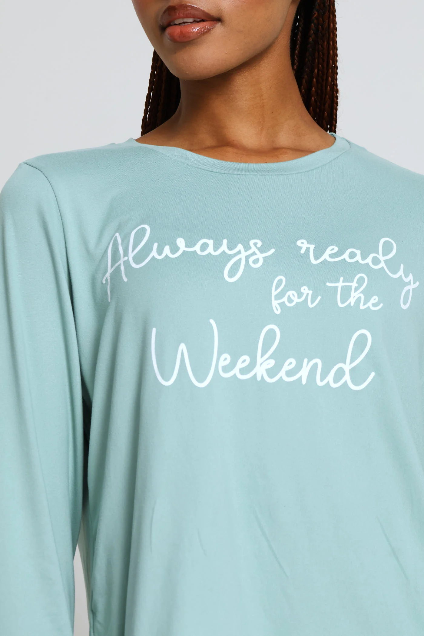 Weekend Ready Soft Touch Long Sleeve Top & Pant Set - Duck Egg - Image 2