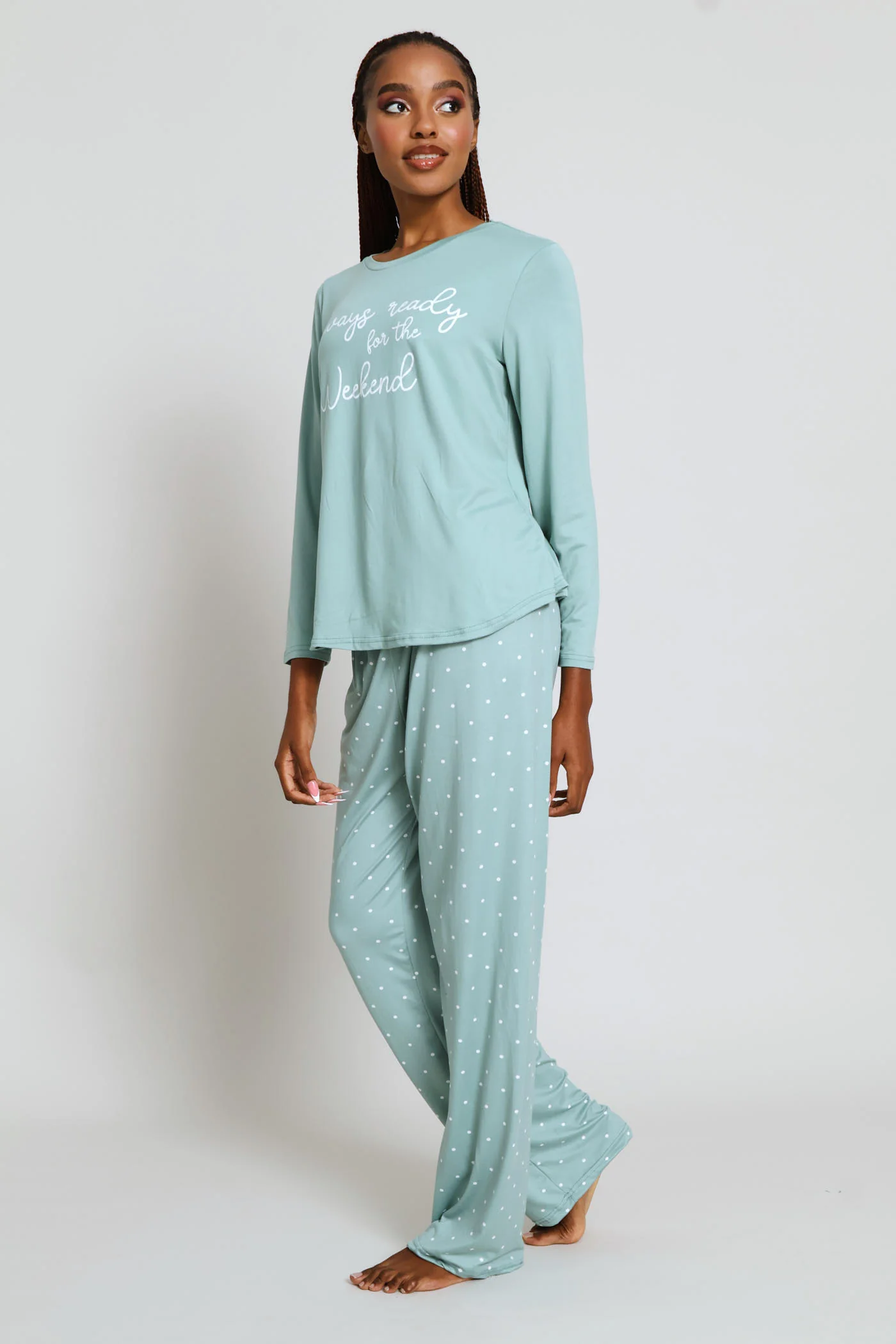Weekend Ready Soft Touch Long Sleeve Top & Pant Set - Duck Egg - Image 4