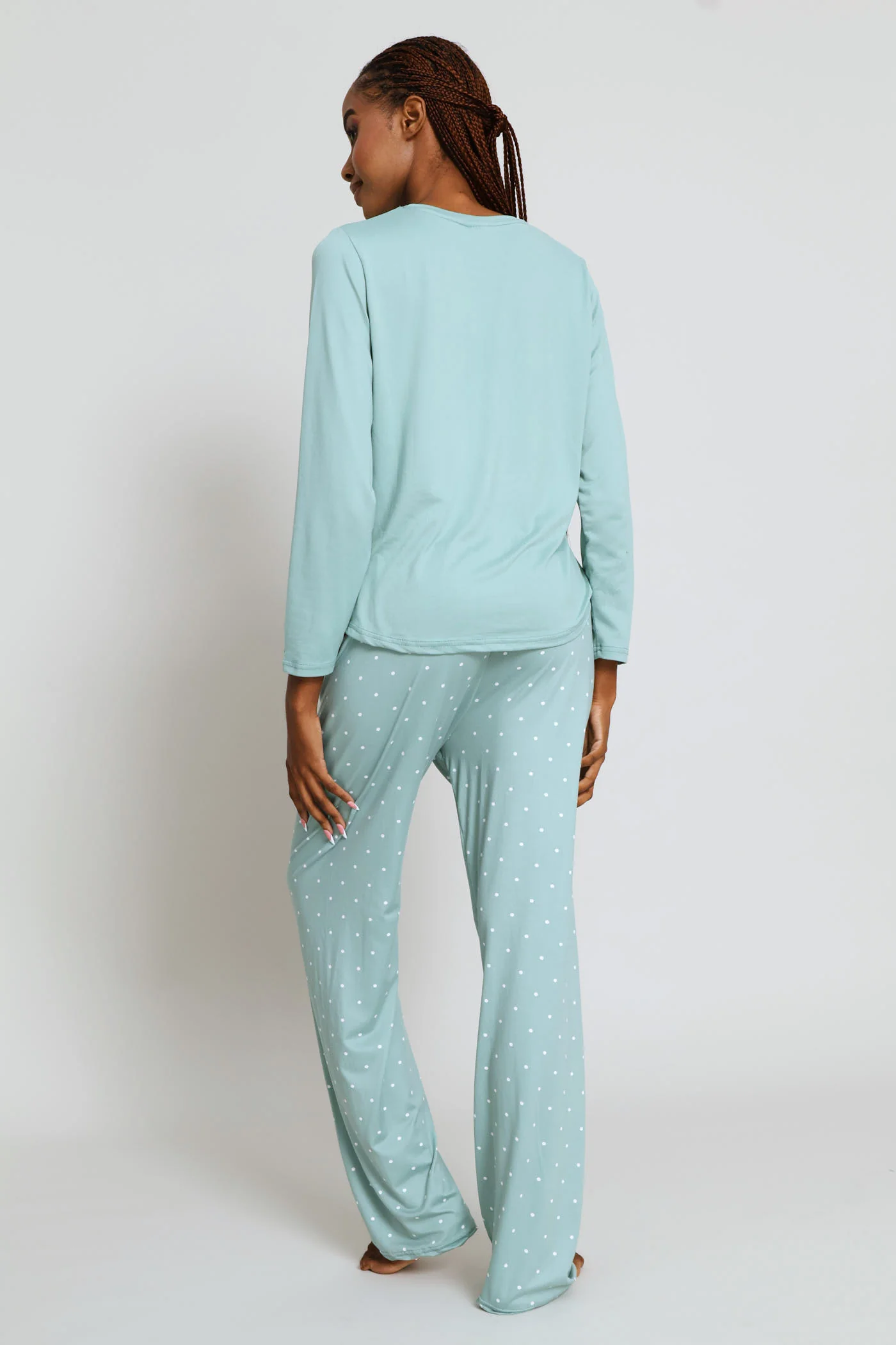 Weekend Ready Soft Touch Long Sleeve Top & Pant Set - Duck Egg - Image 5