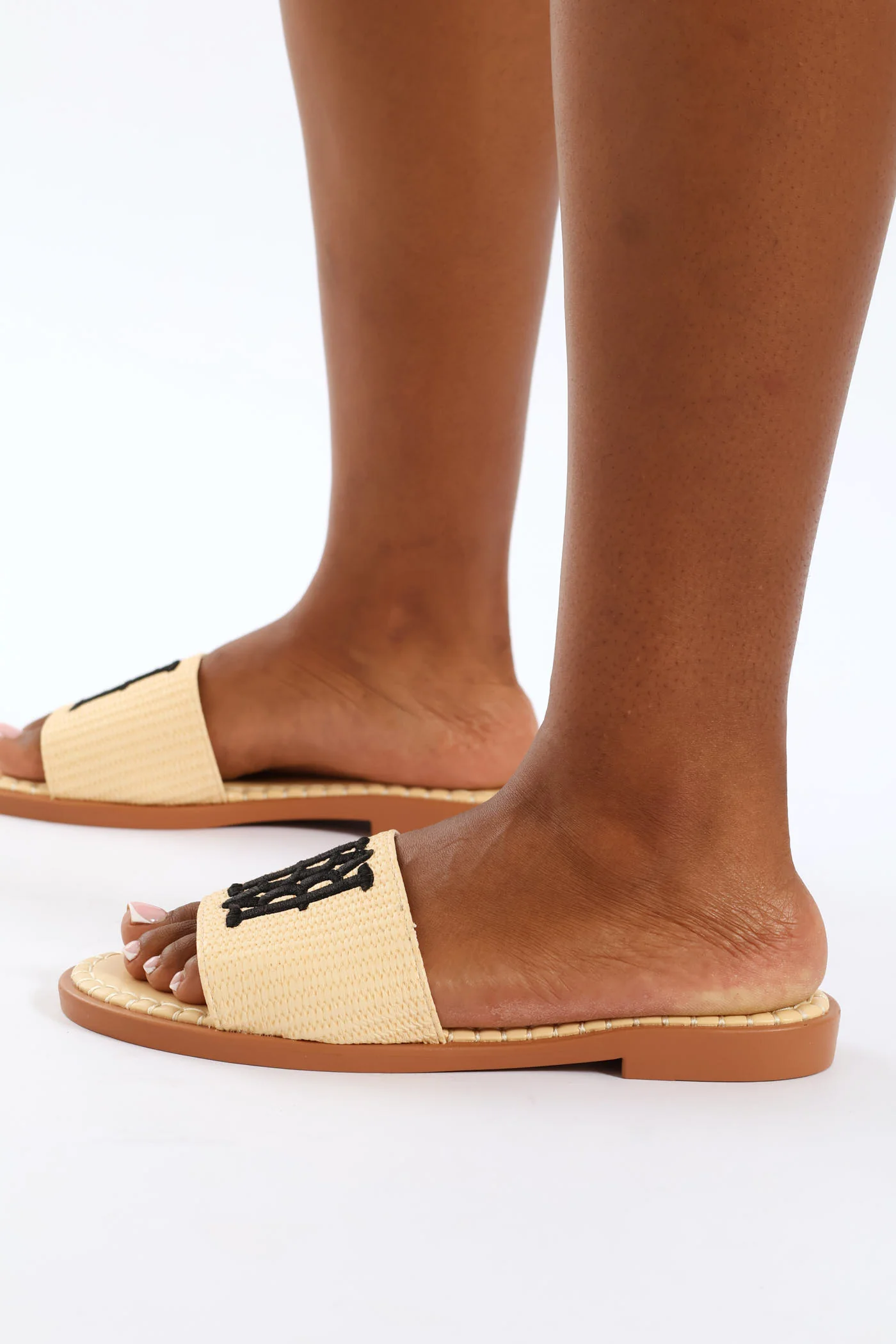 Whipstitch Detail Single Band Sandal - Natural - Image 3