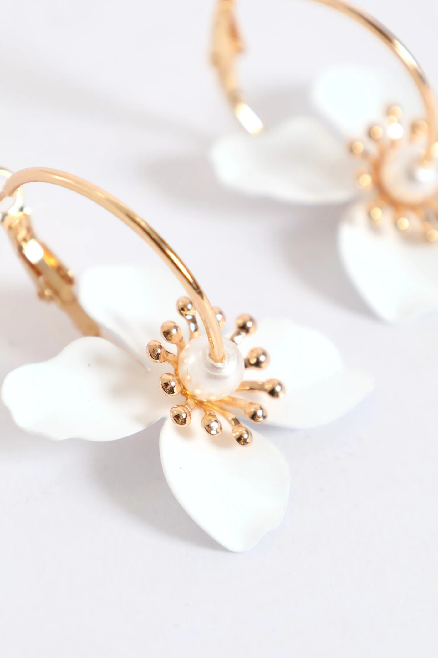 White Floral Hoop Earrings - Gold - Image 2