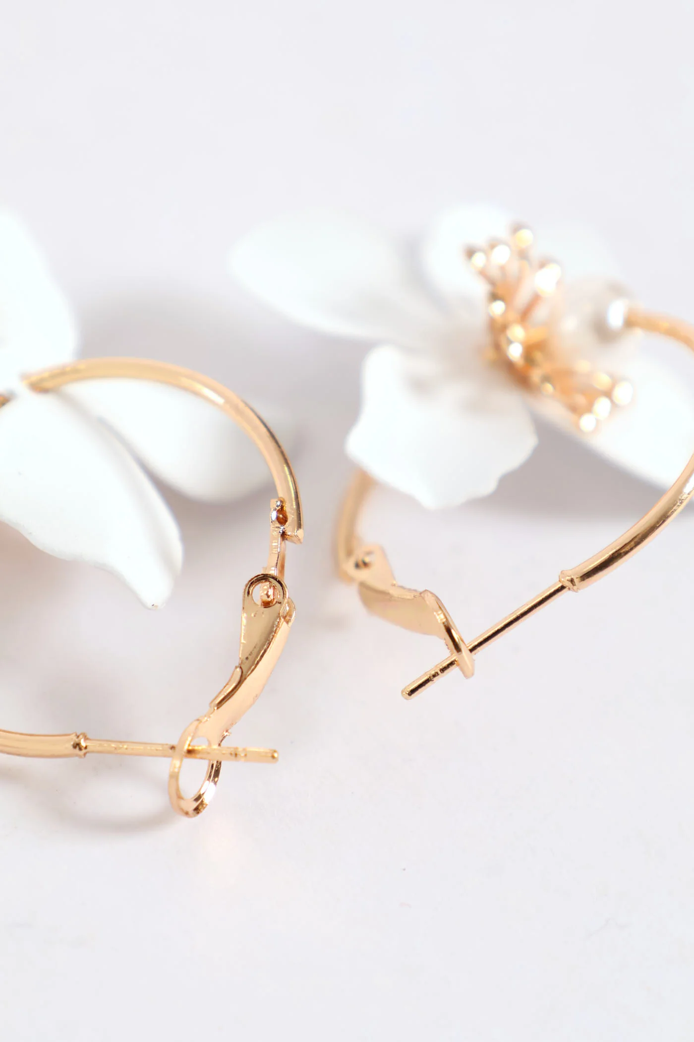 White Floral Hoop Earrings - Gold - Image 3