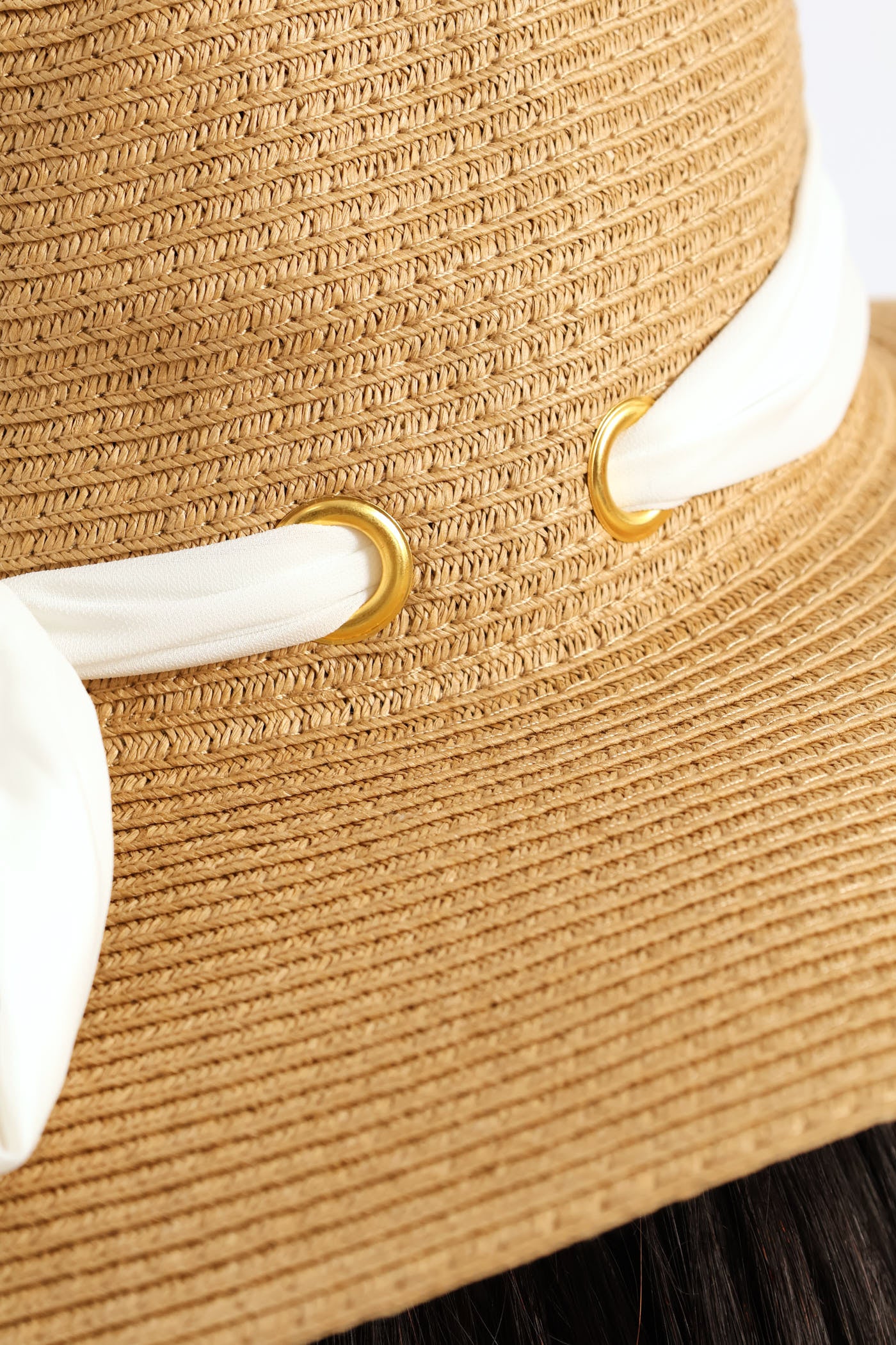 White Ribbon Tie Boater Hat - Beige - Image 3