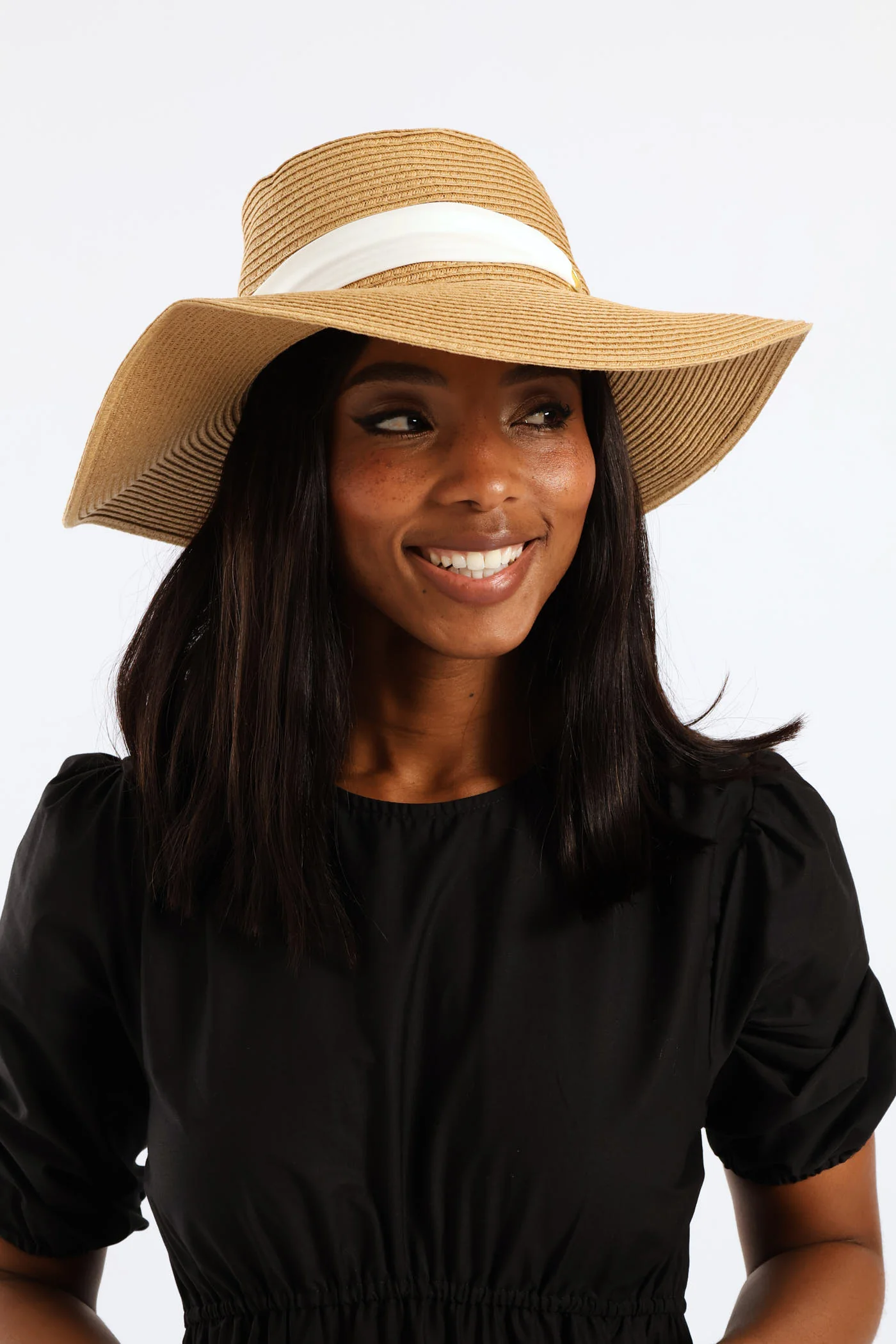 White Ribbon Tie Boater Hat - Beige - Image 4