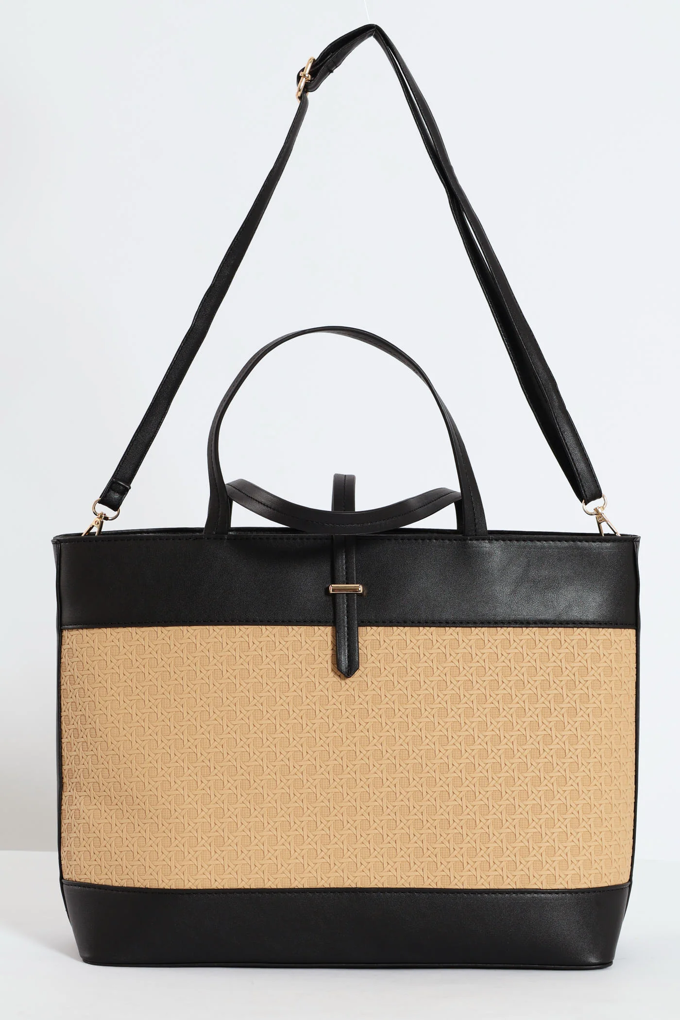 Wicker Detail Tote Bag - Black - Image 5