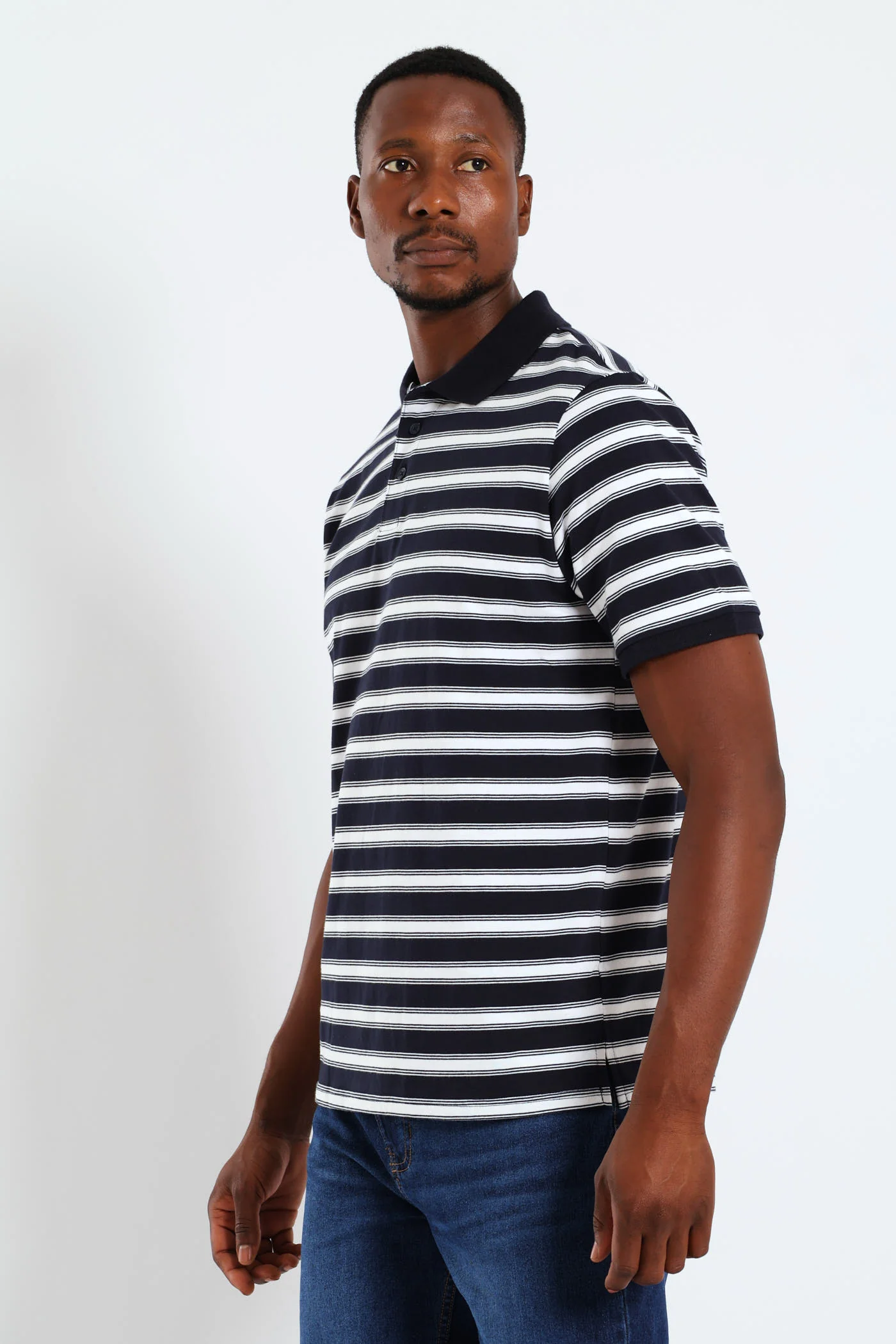 Wide & Thin Stripe Golfer - Navy - Image 4