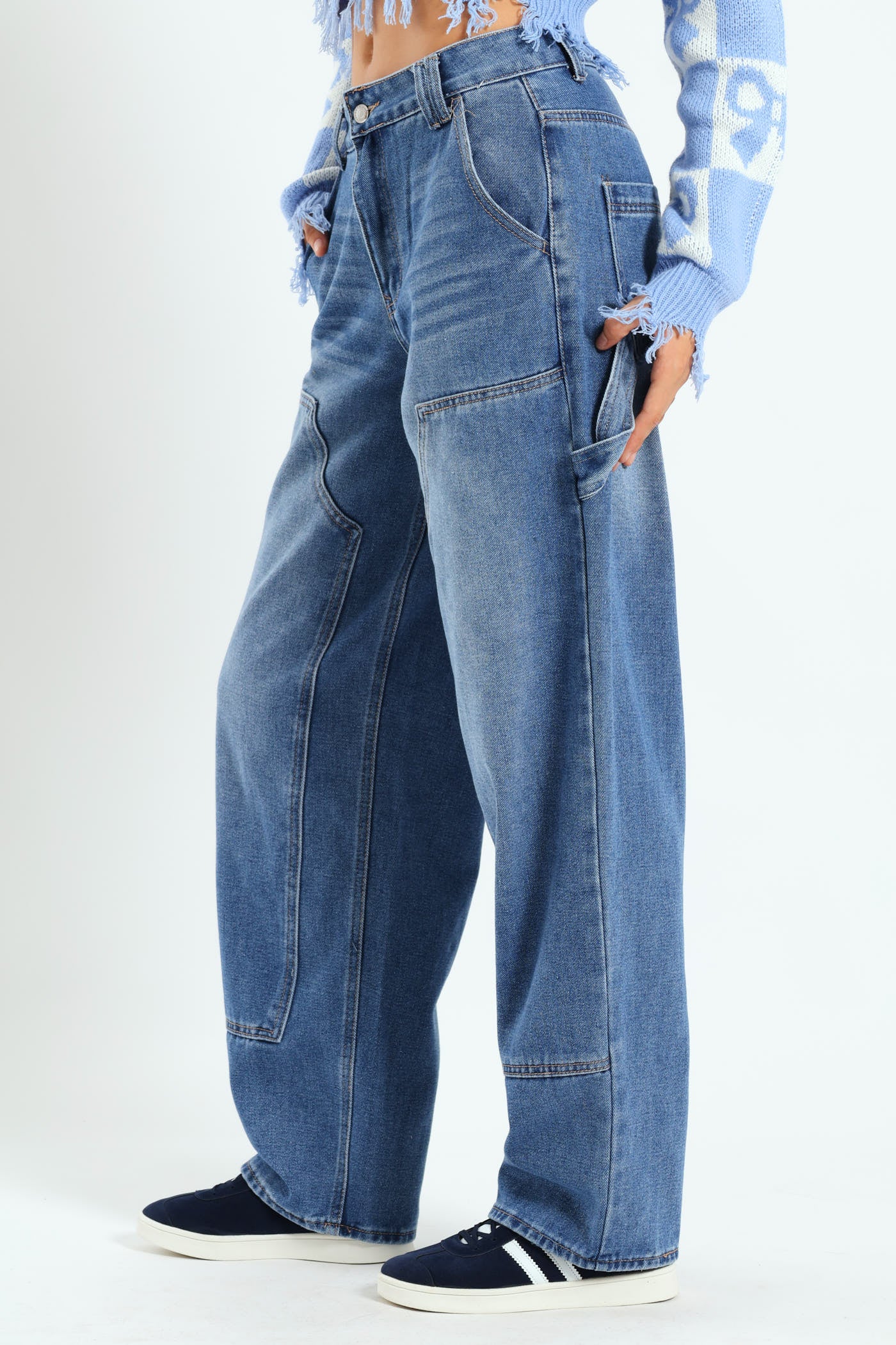 Wide Balloon Fit Carpenter Jean - Mid Blue - Image 3