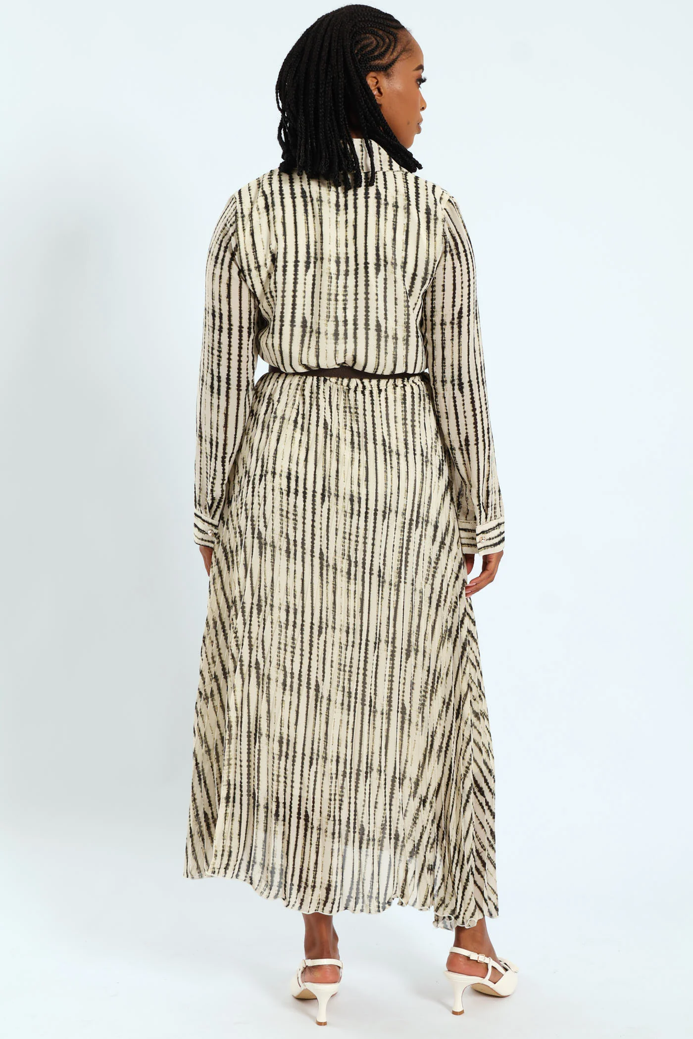 Wide Belted Pleated Shirt Maxi Dress - Image 4