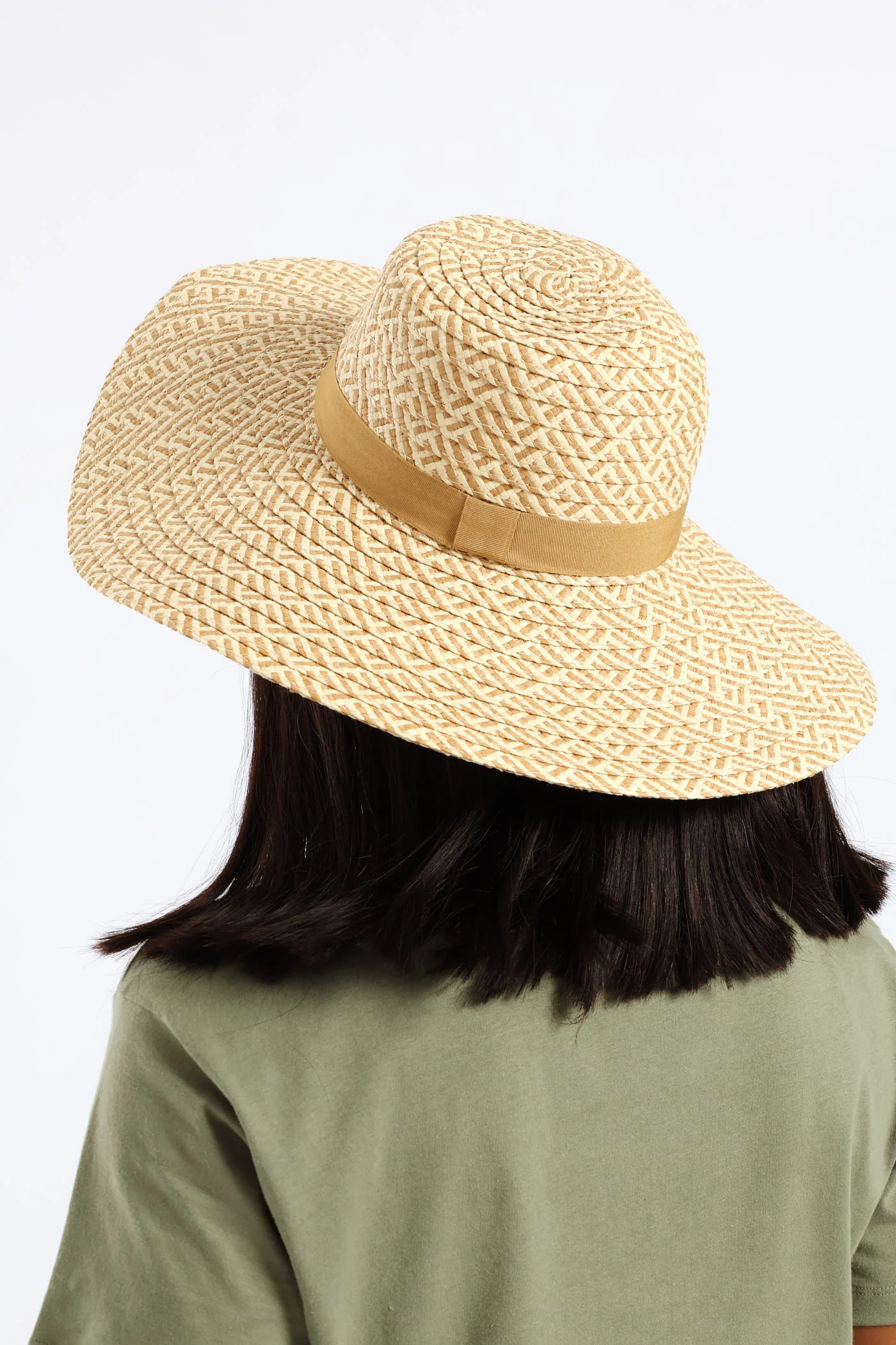 Wide Brim Dual Tone Straw Hat - Multi - Image 2