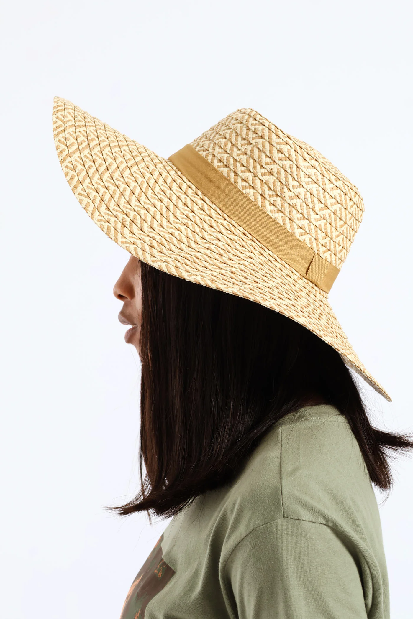 Wide Brim Dual Tone Straw Hat - Multi - Image 3