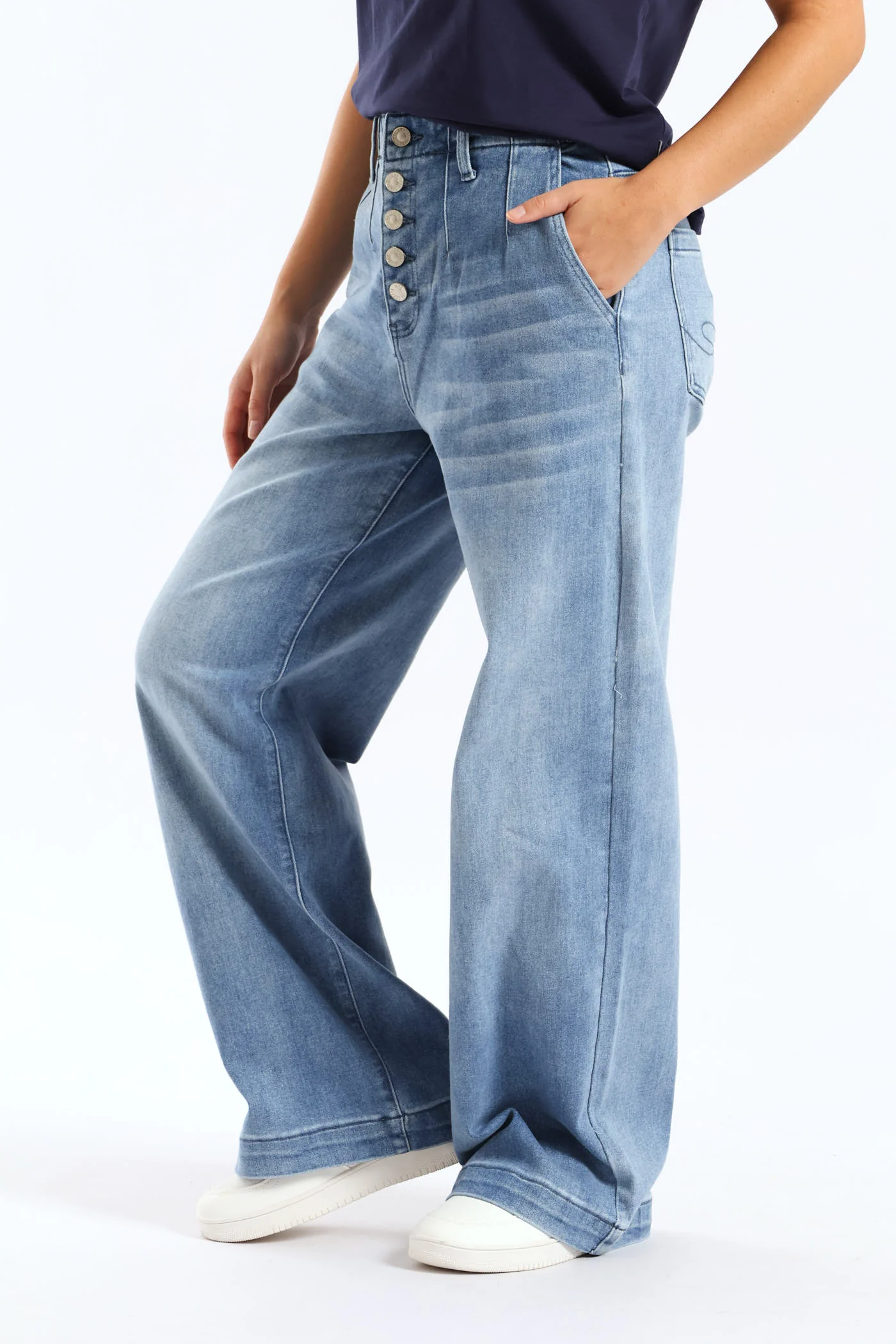 Wide Fit Ankle Grazer Denim - Mid Wash - Image 3