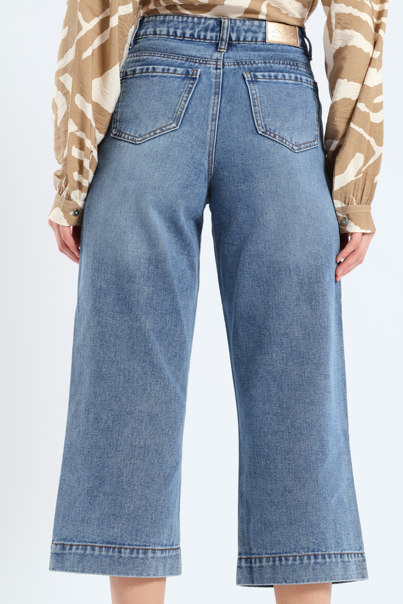 Wide Hem Cropped Wide Leg Denim - Mid Wash - Image 2