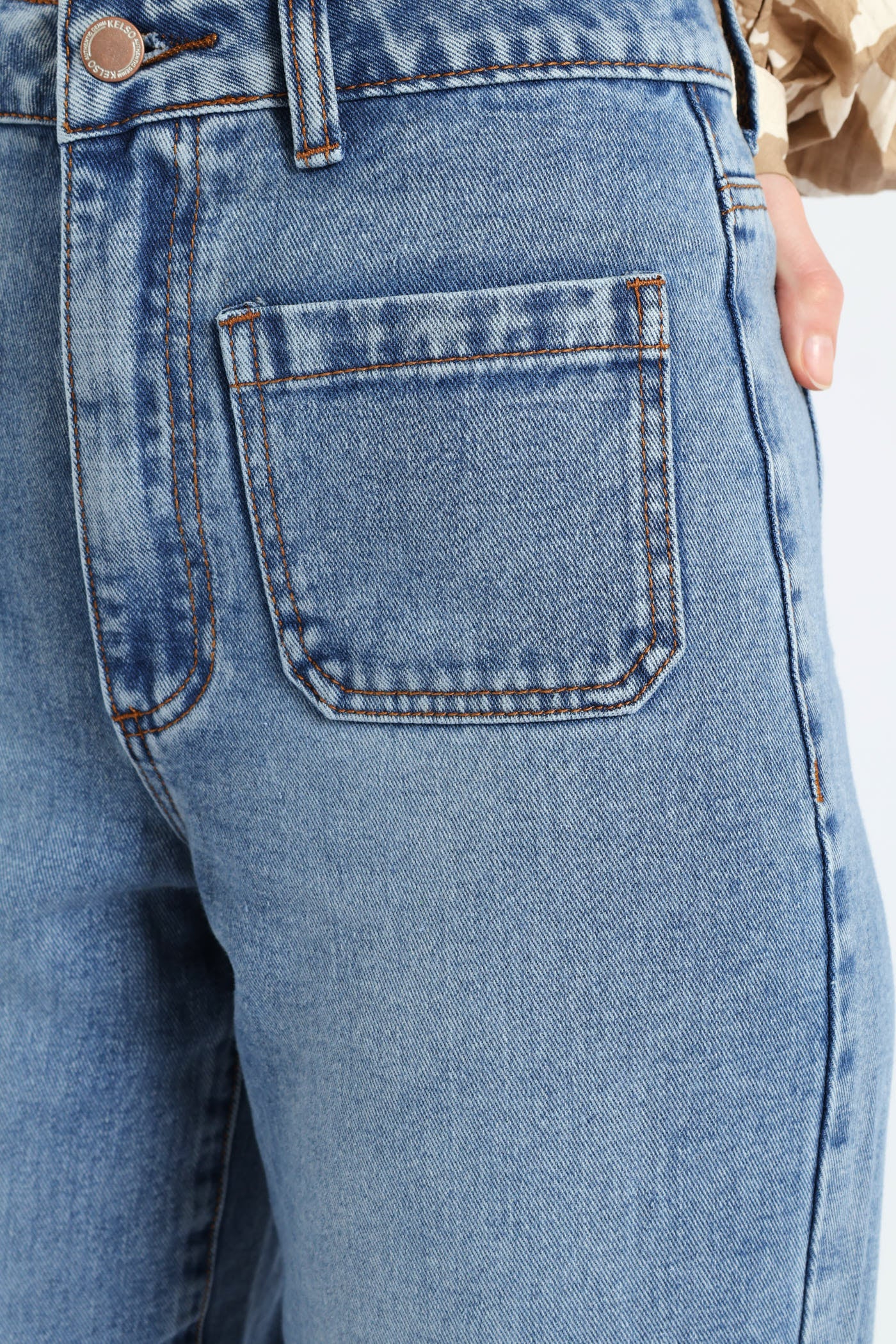 Wide Hem Cropped Wide Leg Denim - Mid Wash - Image 4