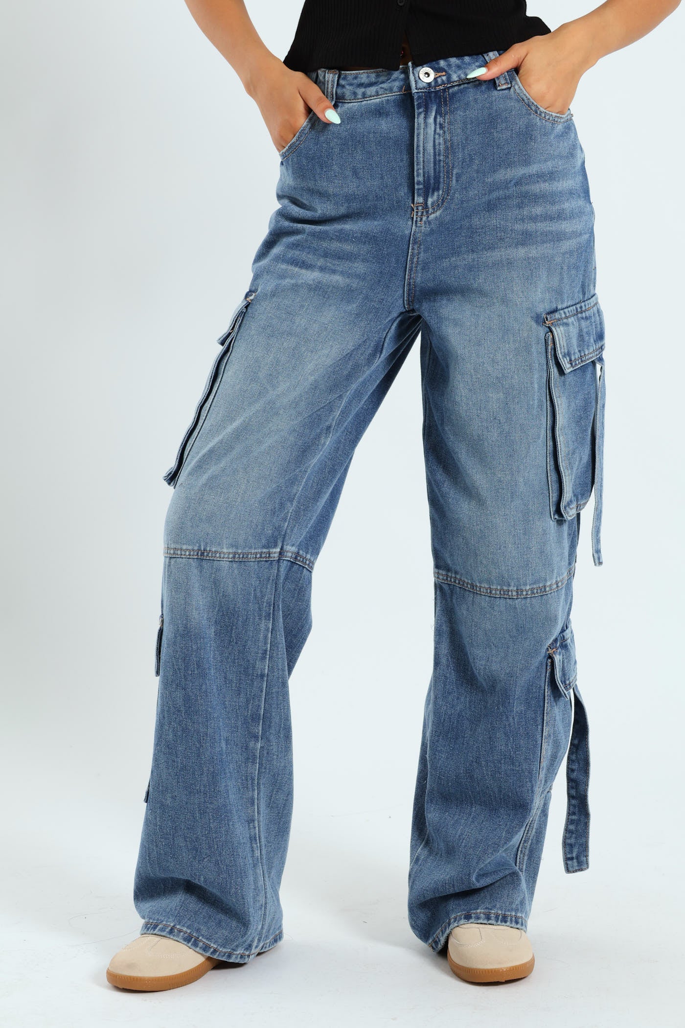 Wide Leg Cargo Jean - Salty Mid Wash - Image 3