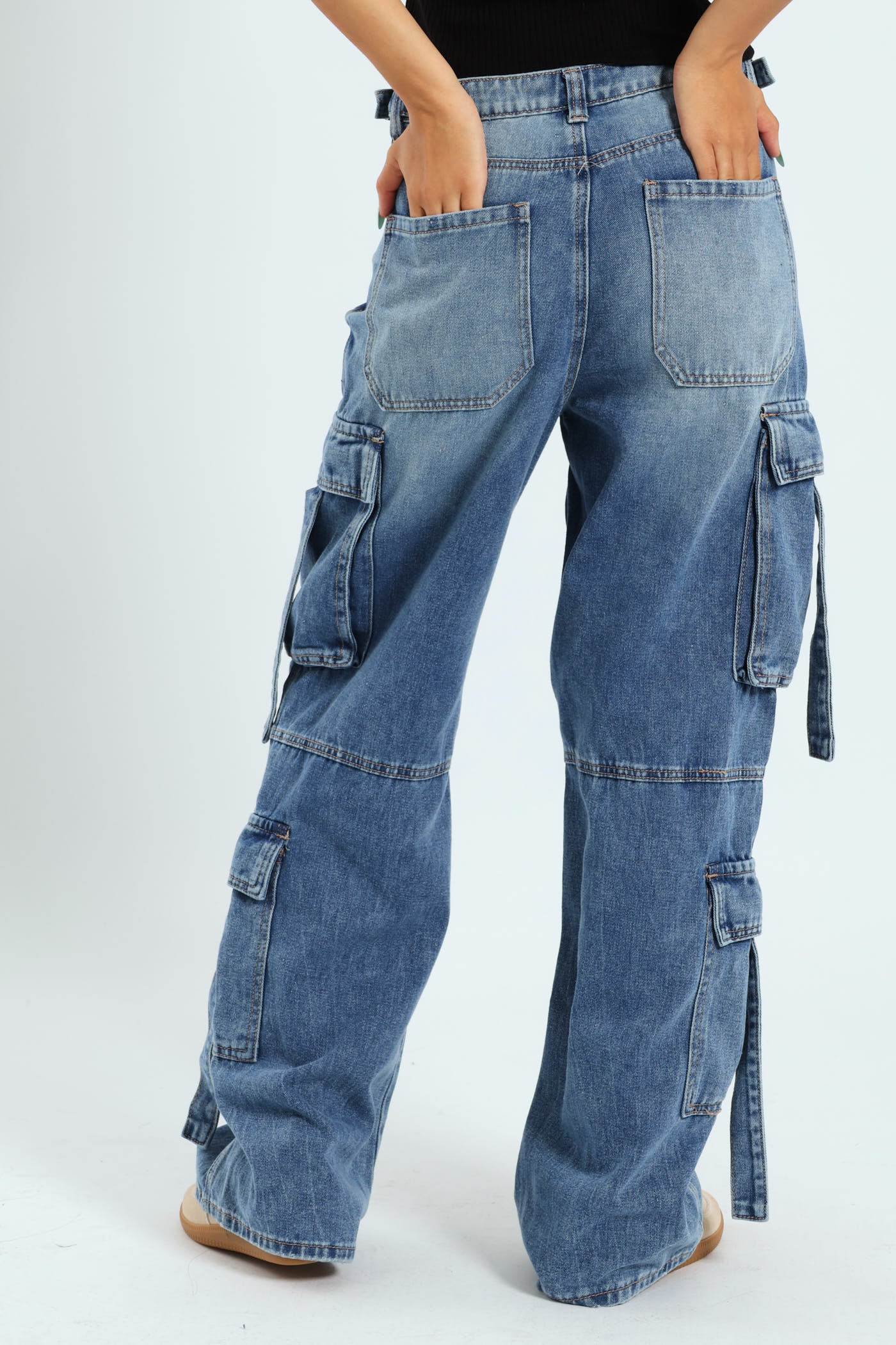 Wide Leg Cargo Jean - Salty Mid Wash - Image 4
