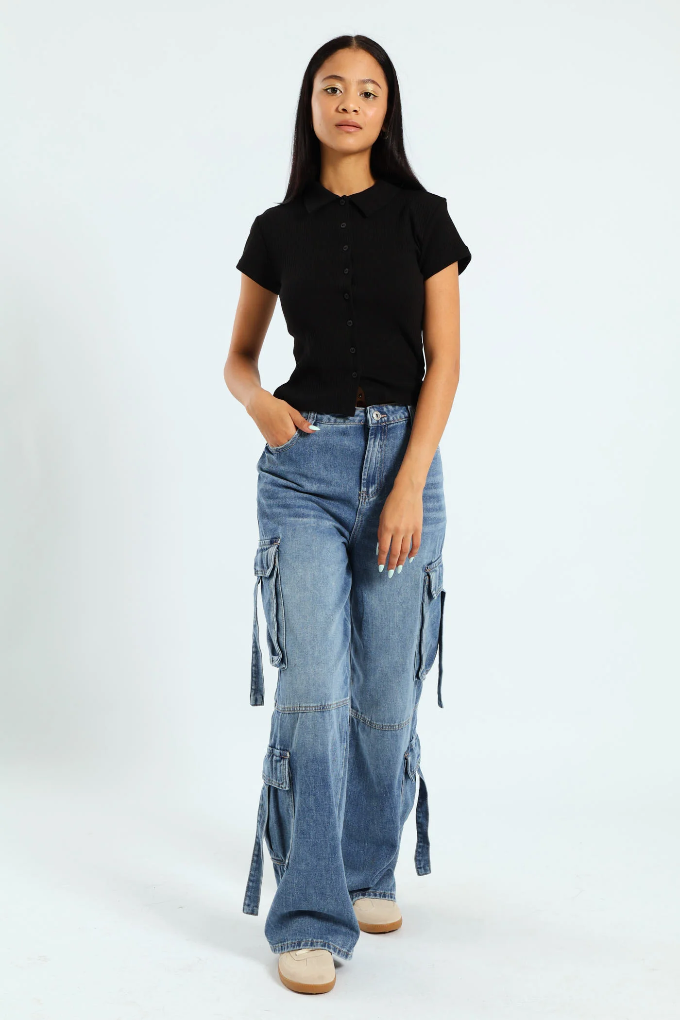 Wide Leg Cargo Jean - Salty Mid Wash - Image 6