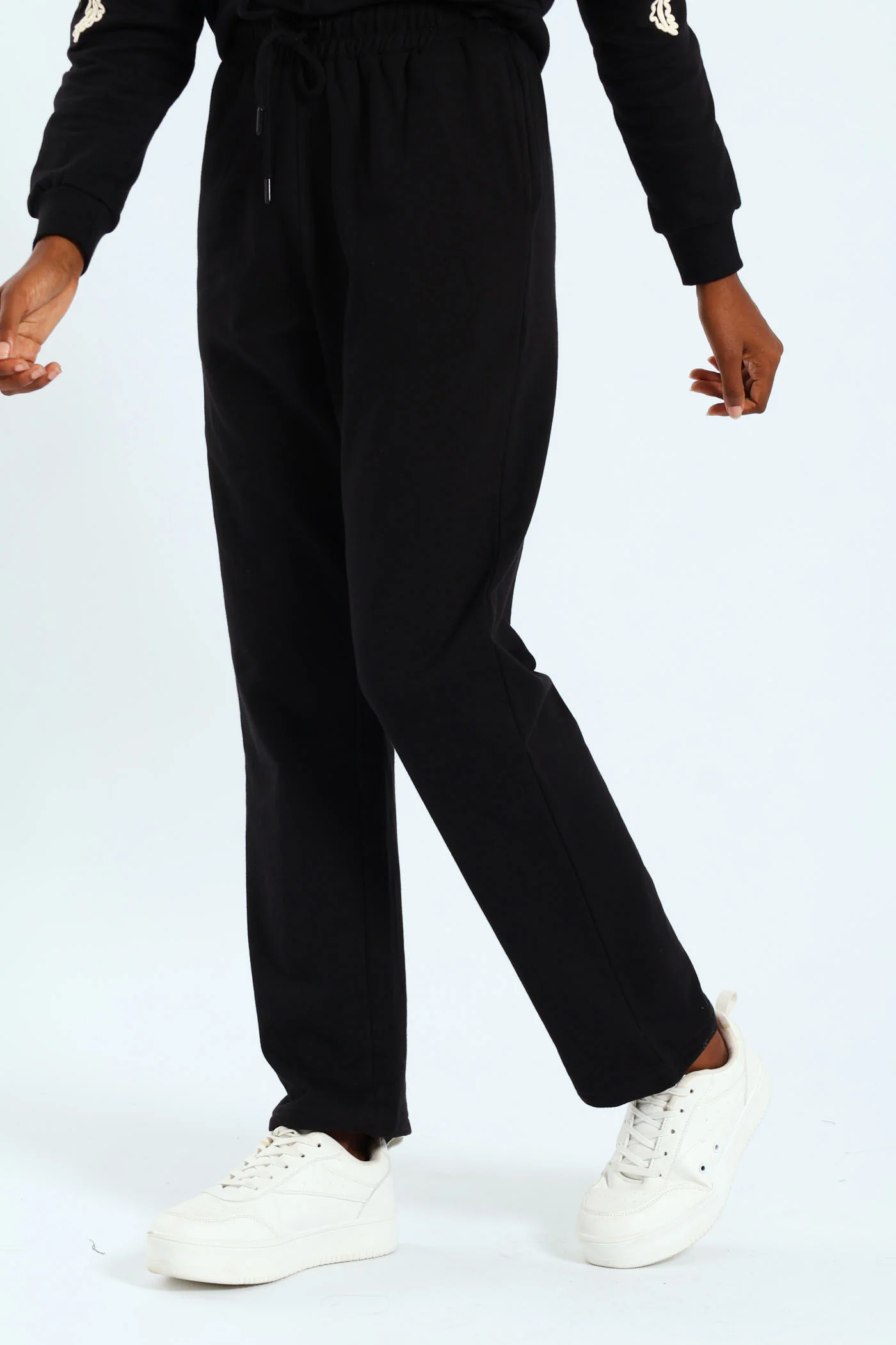 Wide Leg Cotton Fleece Jogger - Black - Image 4
