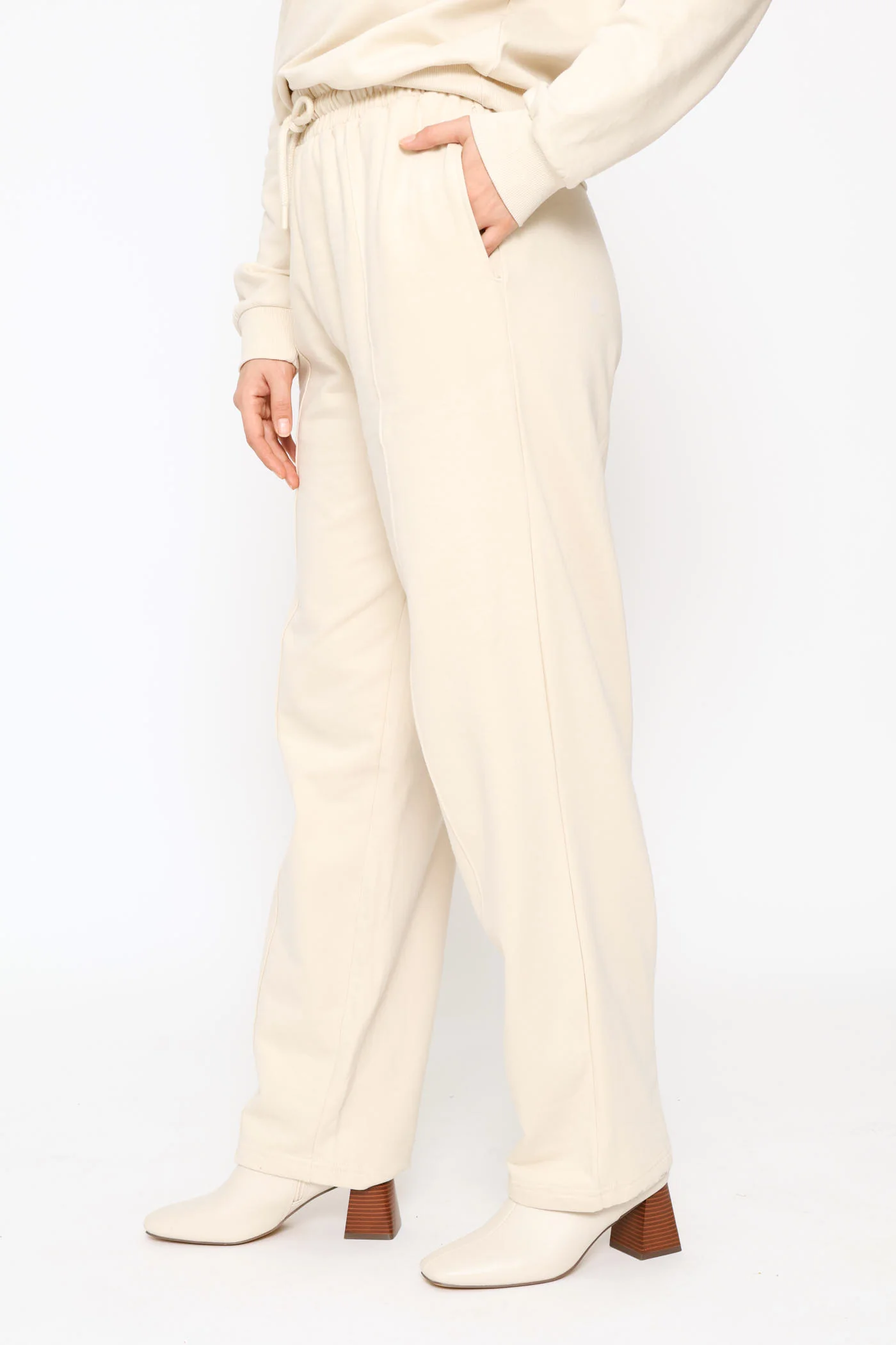 Wide Leg Cotton Jogger - Light Stone - Image 2