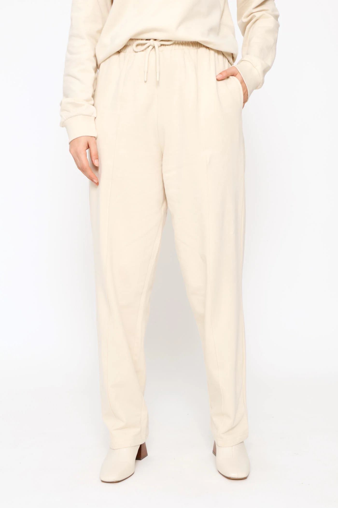 Wide Leg Cotton Jogger - Light Stone - Image 3