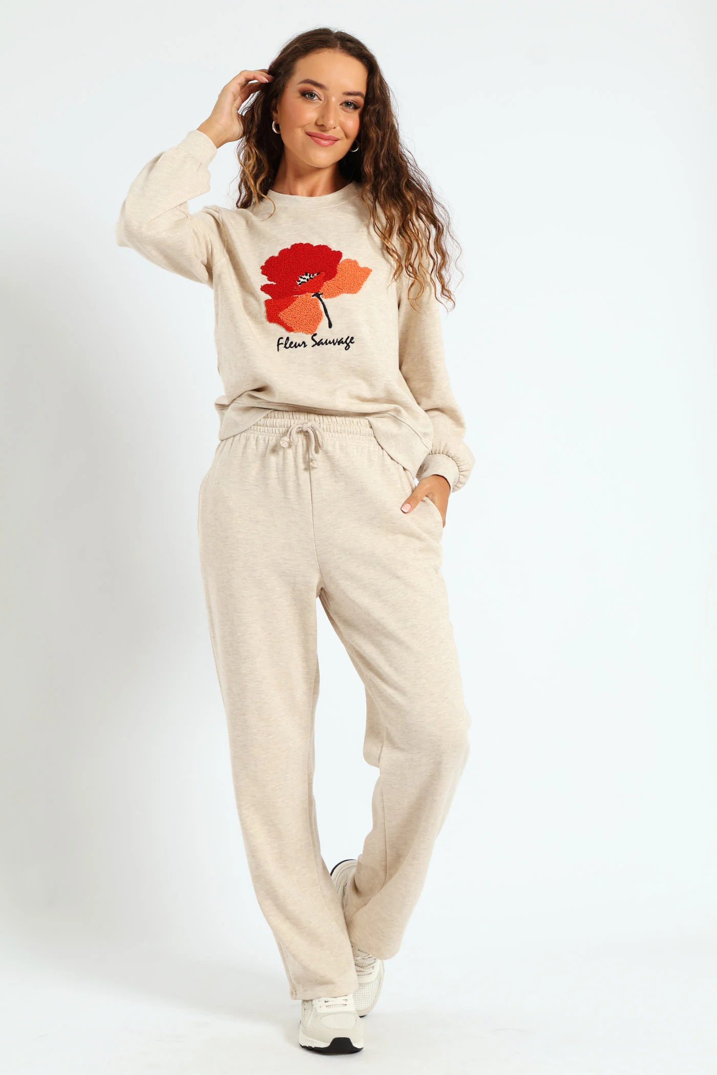 Wide Leg Jogger - Oatmeal Melange - Image 2