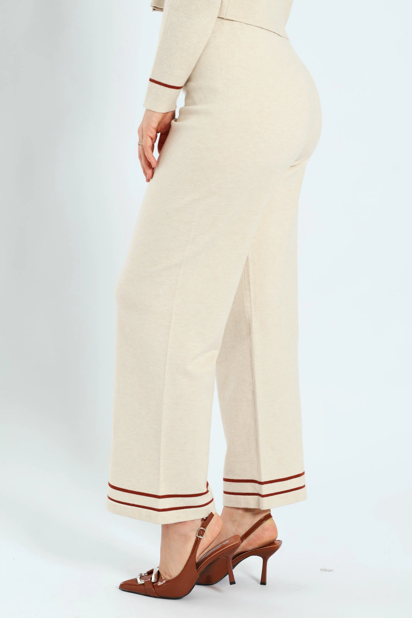 Wide Leg Knitwear Pants - Cream - Image 2