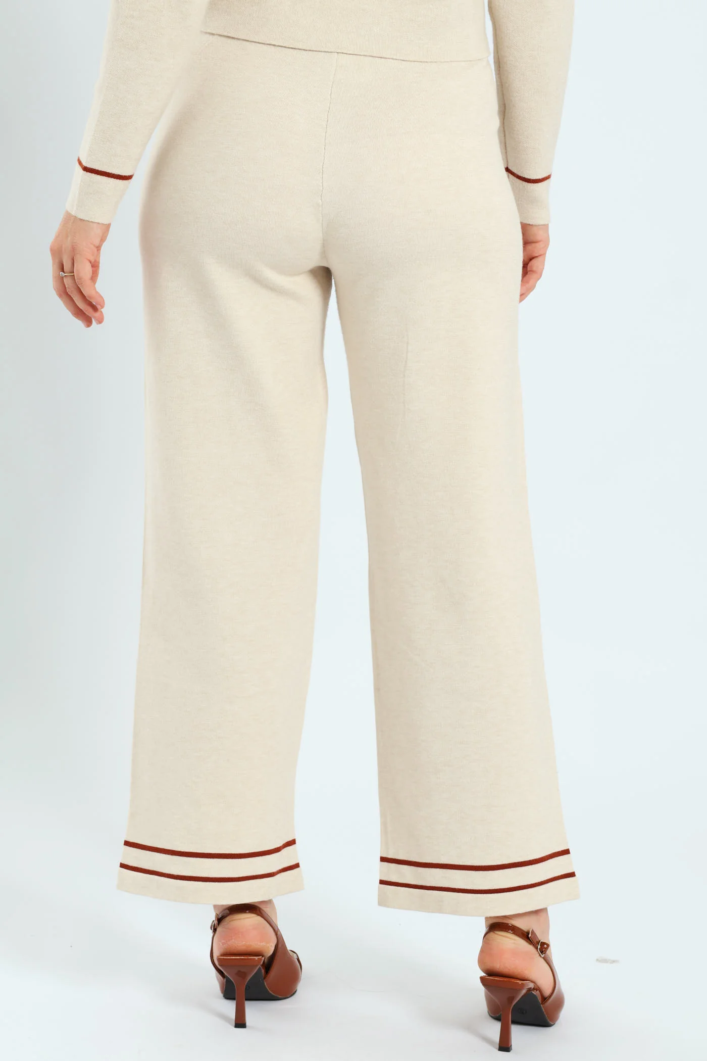 Wide Leg Knitwear Pants - Cream - Image 3