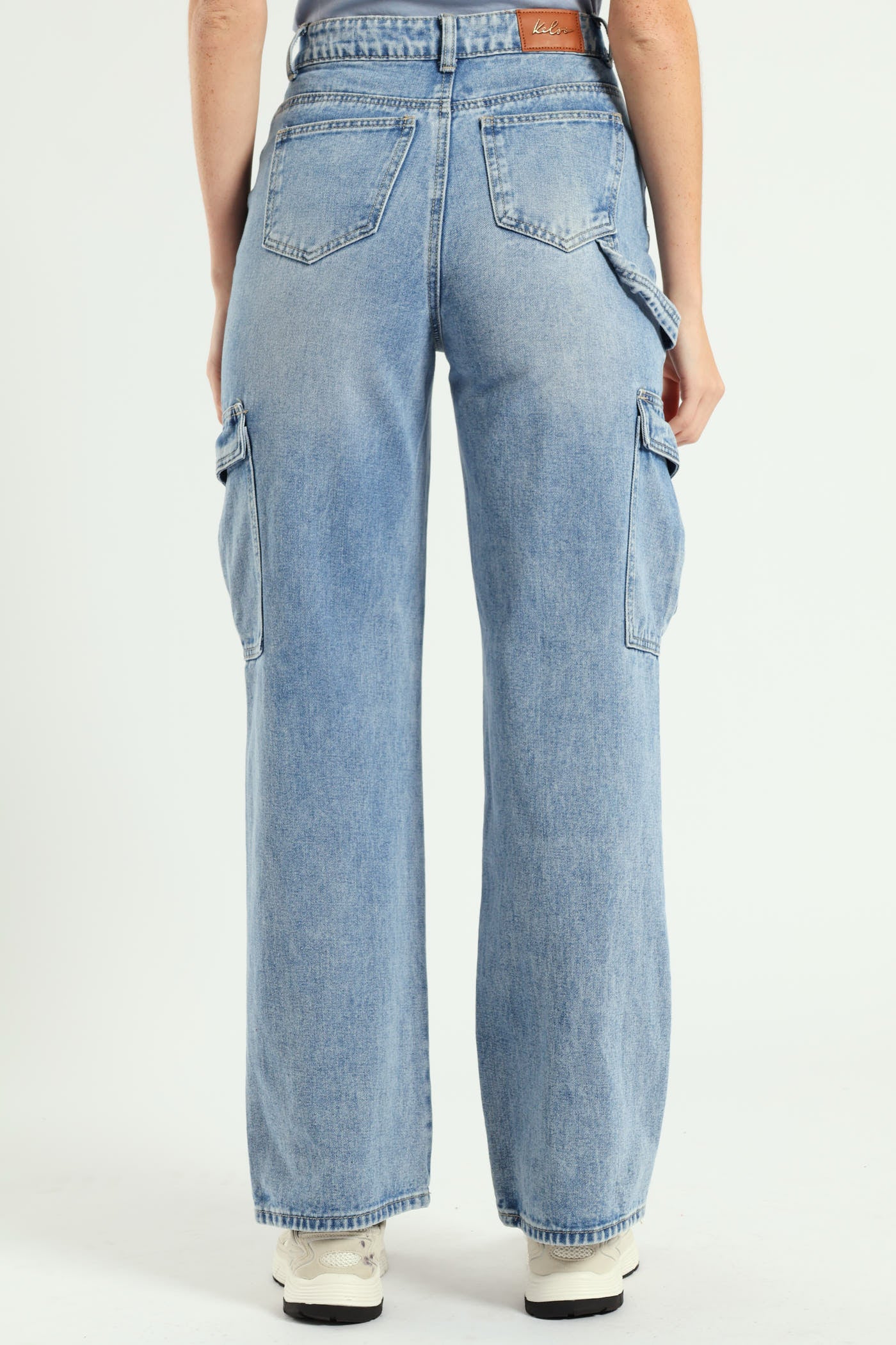 Wide Leg Pocket Cargo Denim - Light Wash - Image 3