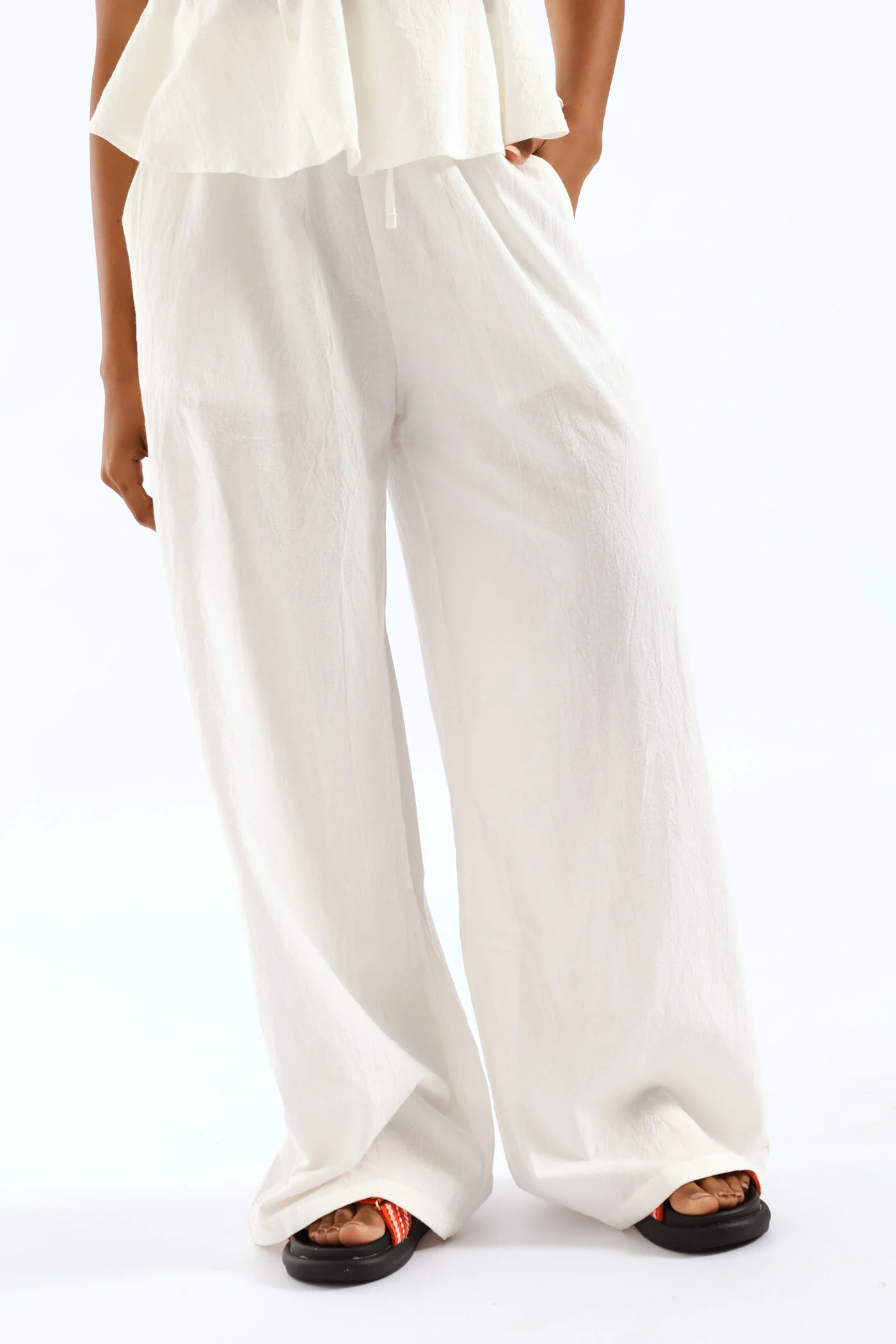 Wide Leg Rustic Trouser - White - Image 2