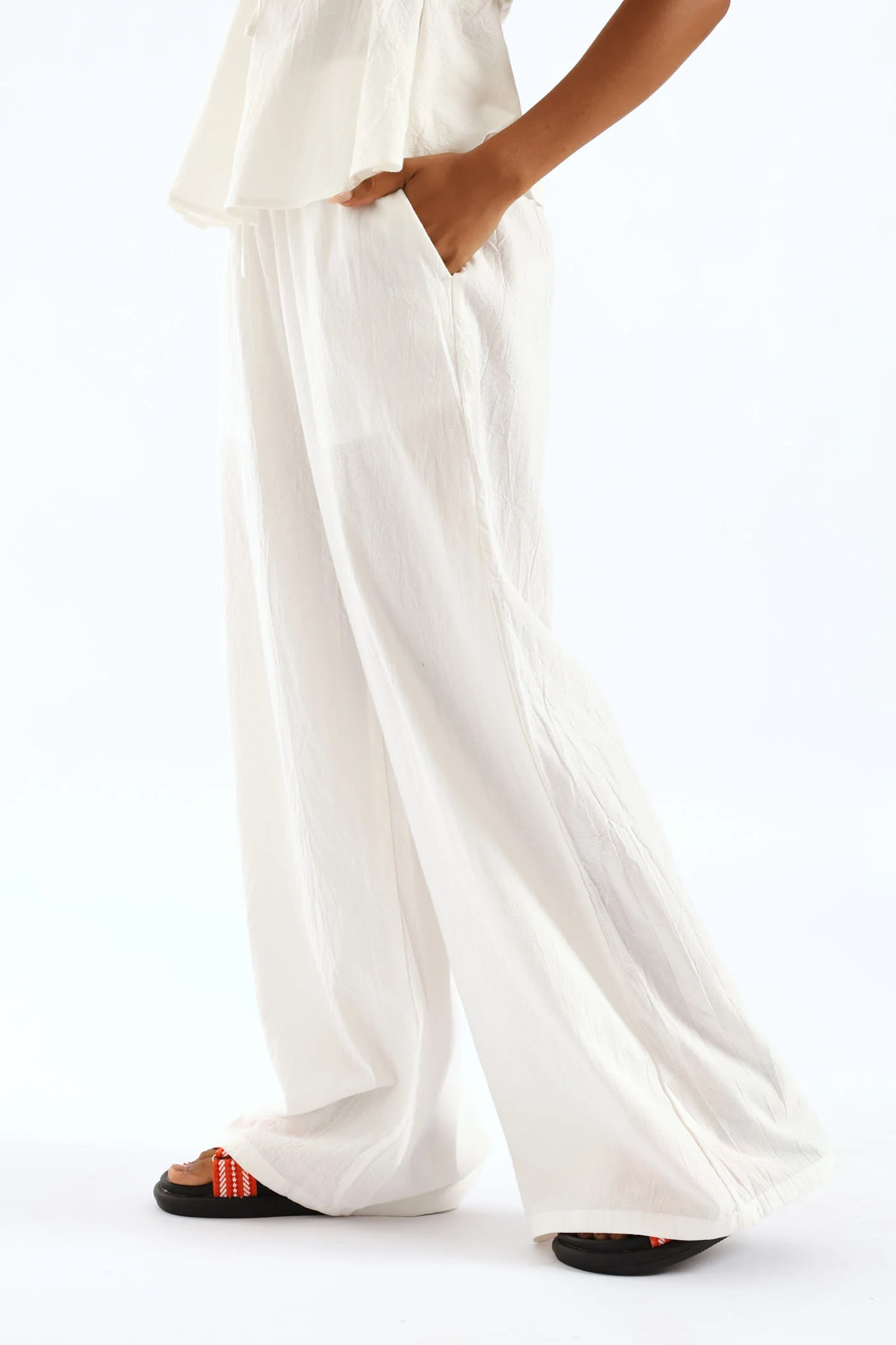 Wide Leg Rustic Trouser - White - Image 3