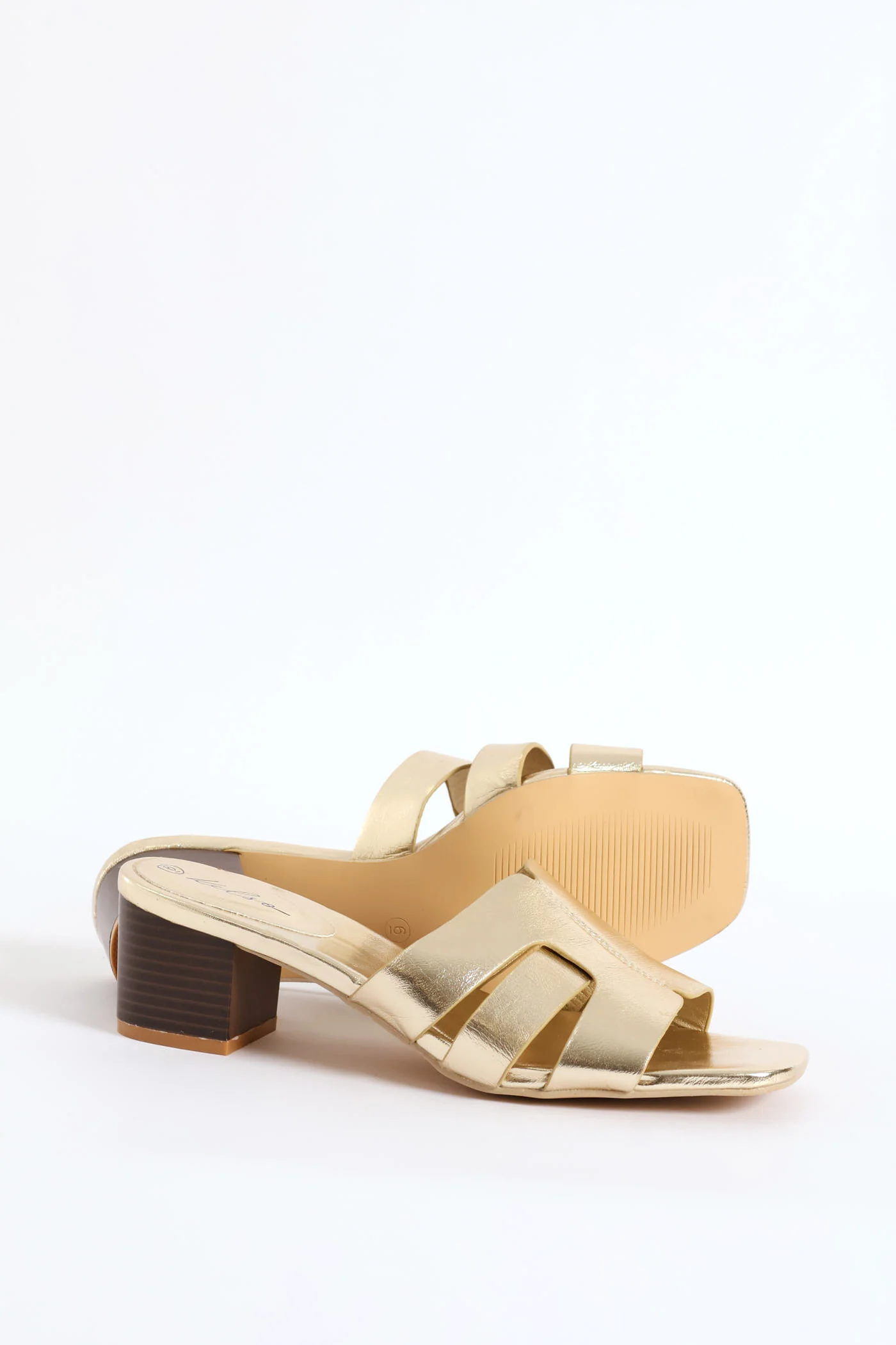 Wide Strap Block Mule Heel - Gold - Image 3