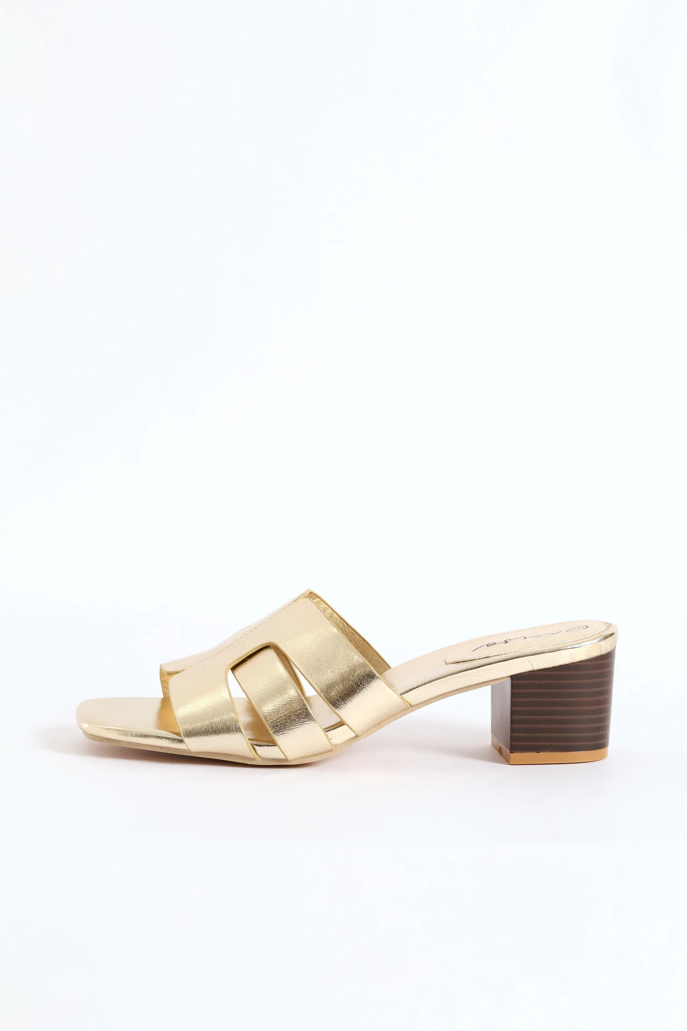 Wide Strap Block Mule Heel - Gold - Image 4
