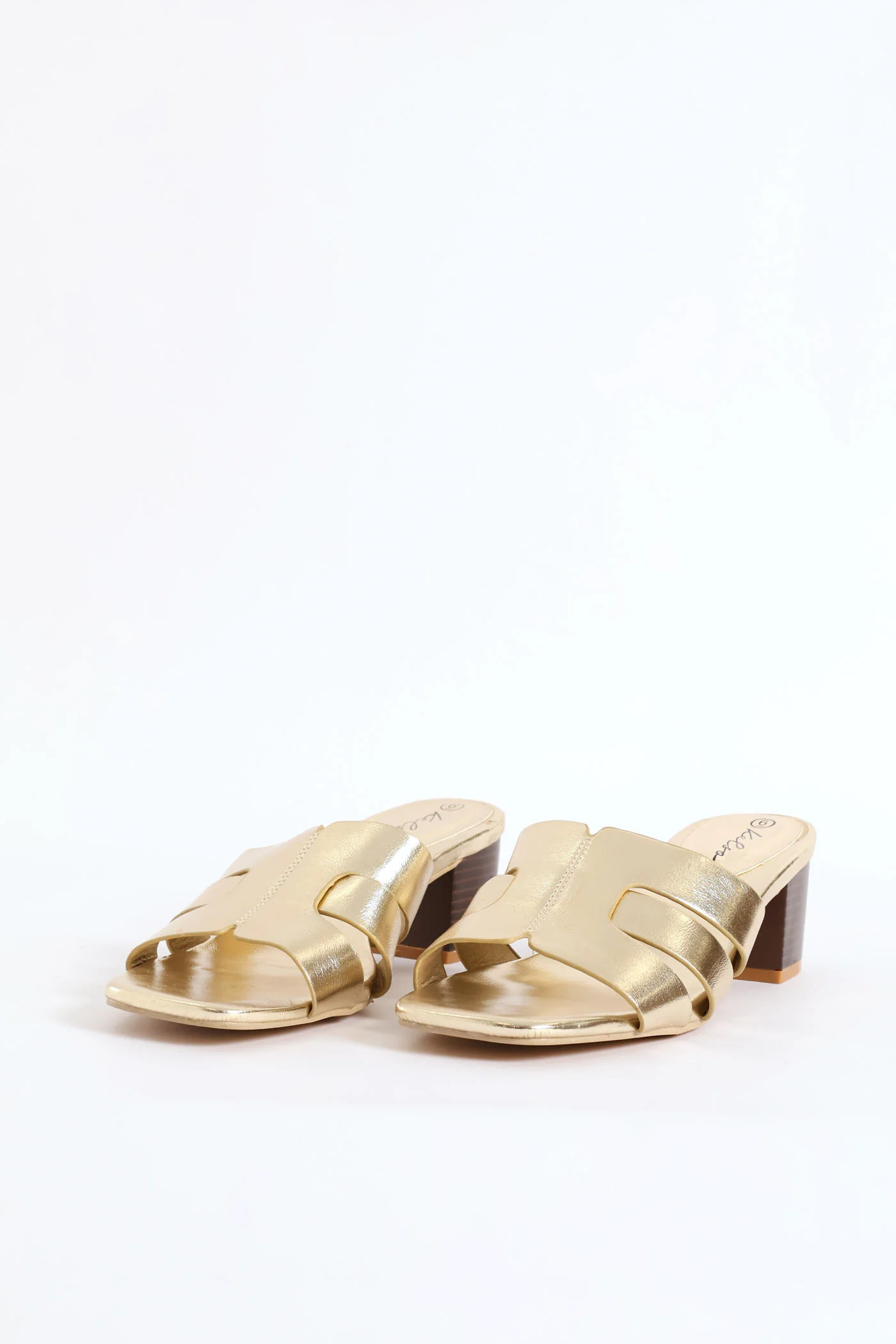 Wide Strap Block Mule Heel - Gold - Image 5