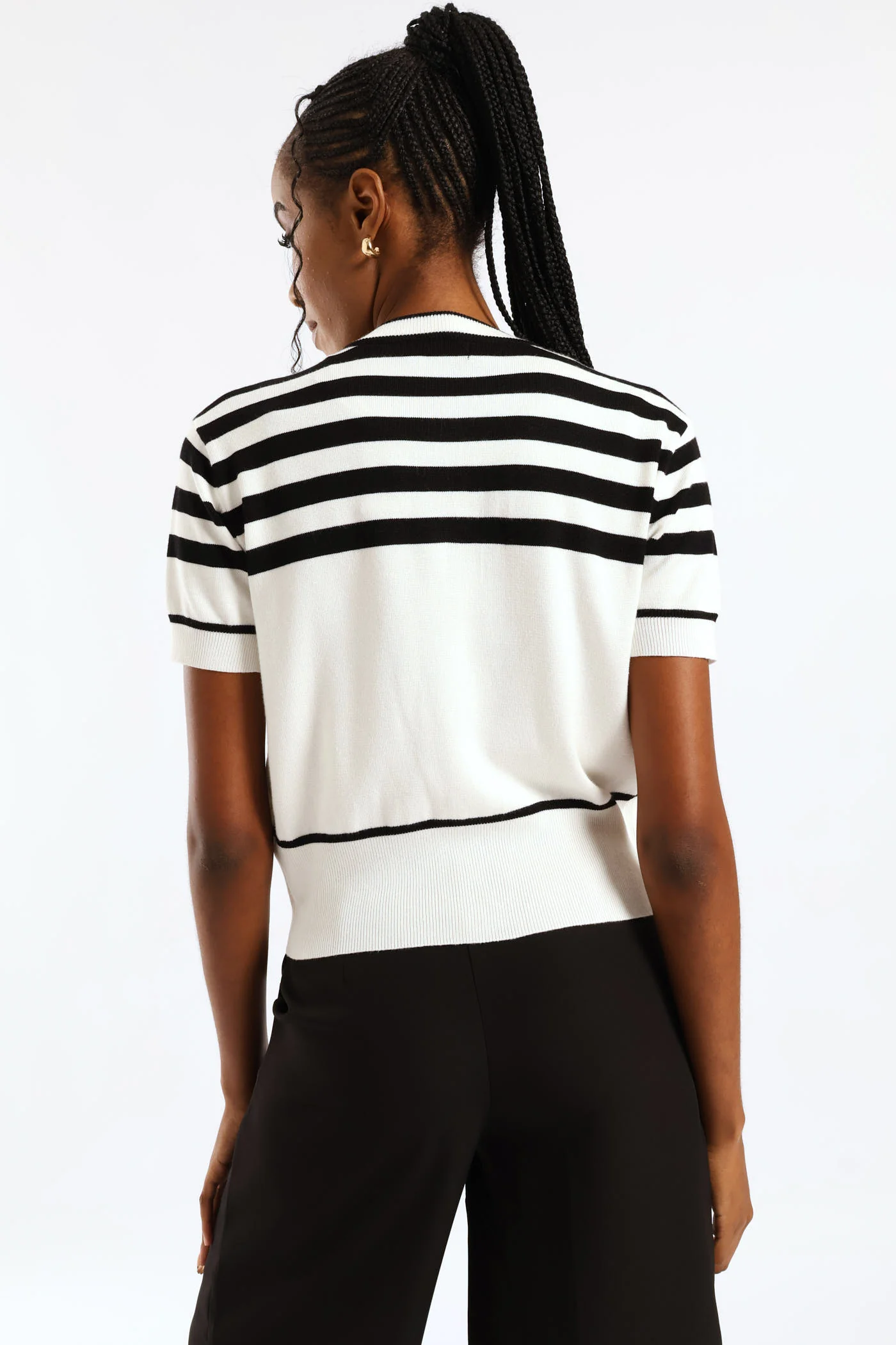 Wide Stripe Colour Blocked Cardi - Black/White - Image 4