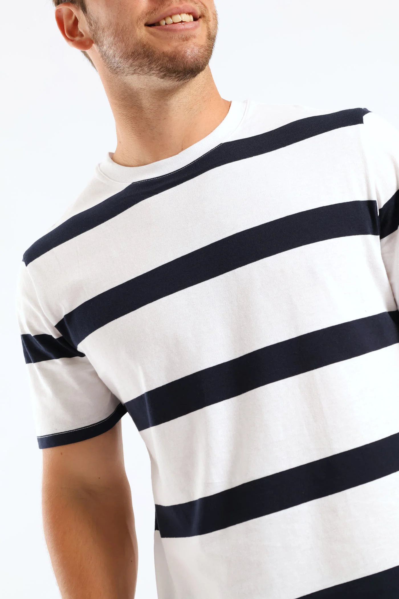 Wide Stripe Tee - White/Navy - Image 2