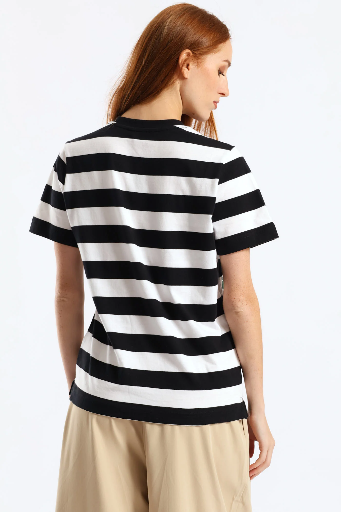 Wide Stripe Tropical Floral Placement Boxy Tee - Black/White - Image 3