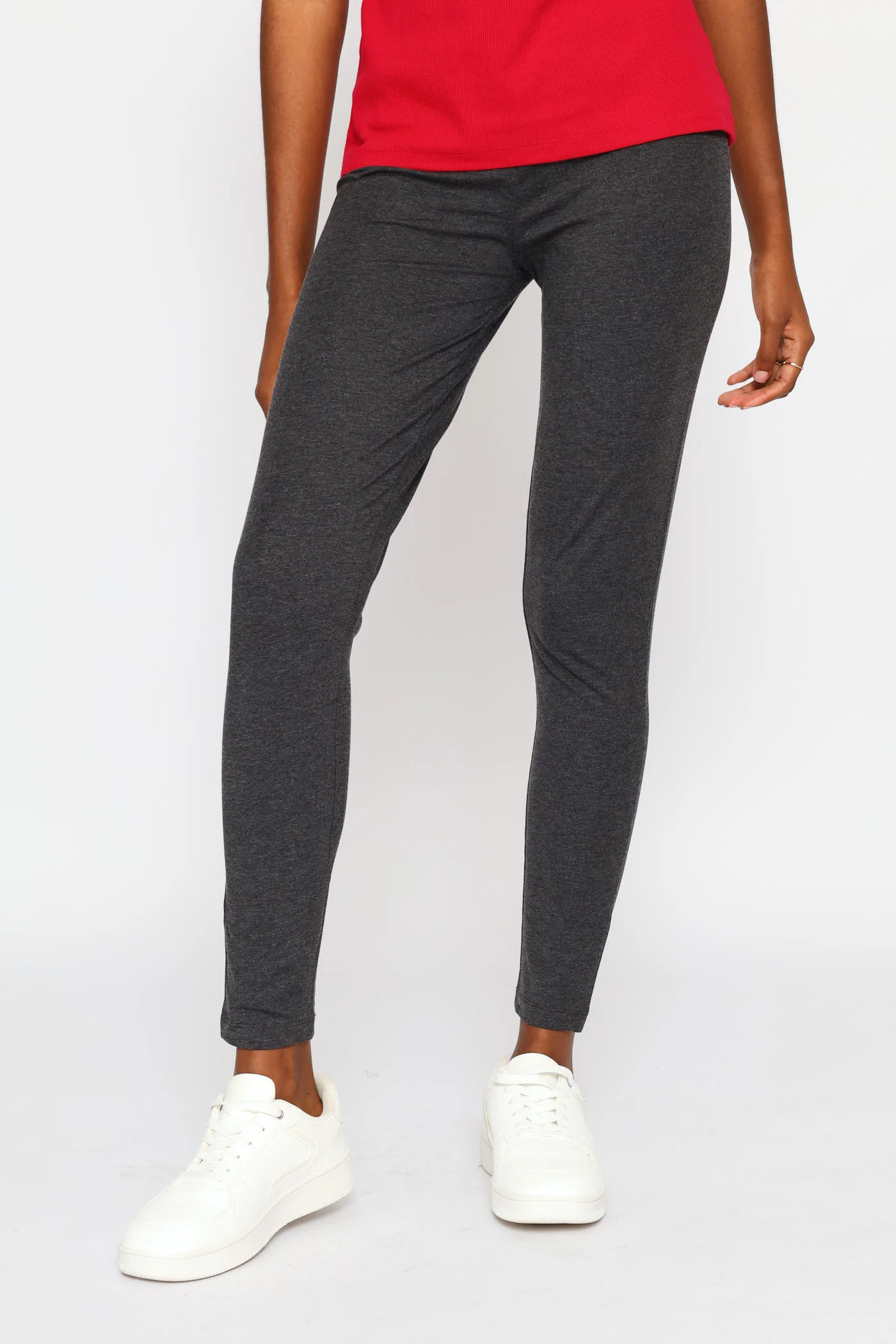 Wide Waistband Basic Legging - Charcoal Melange - Image 3