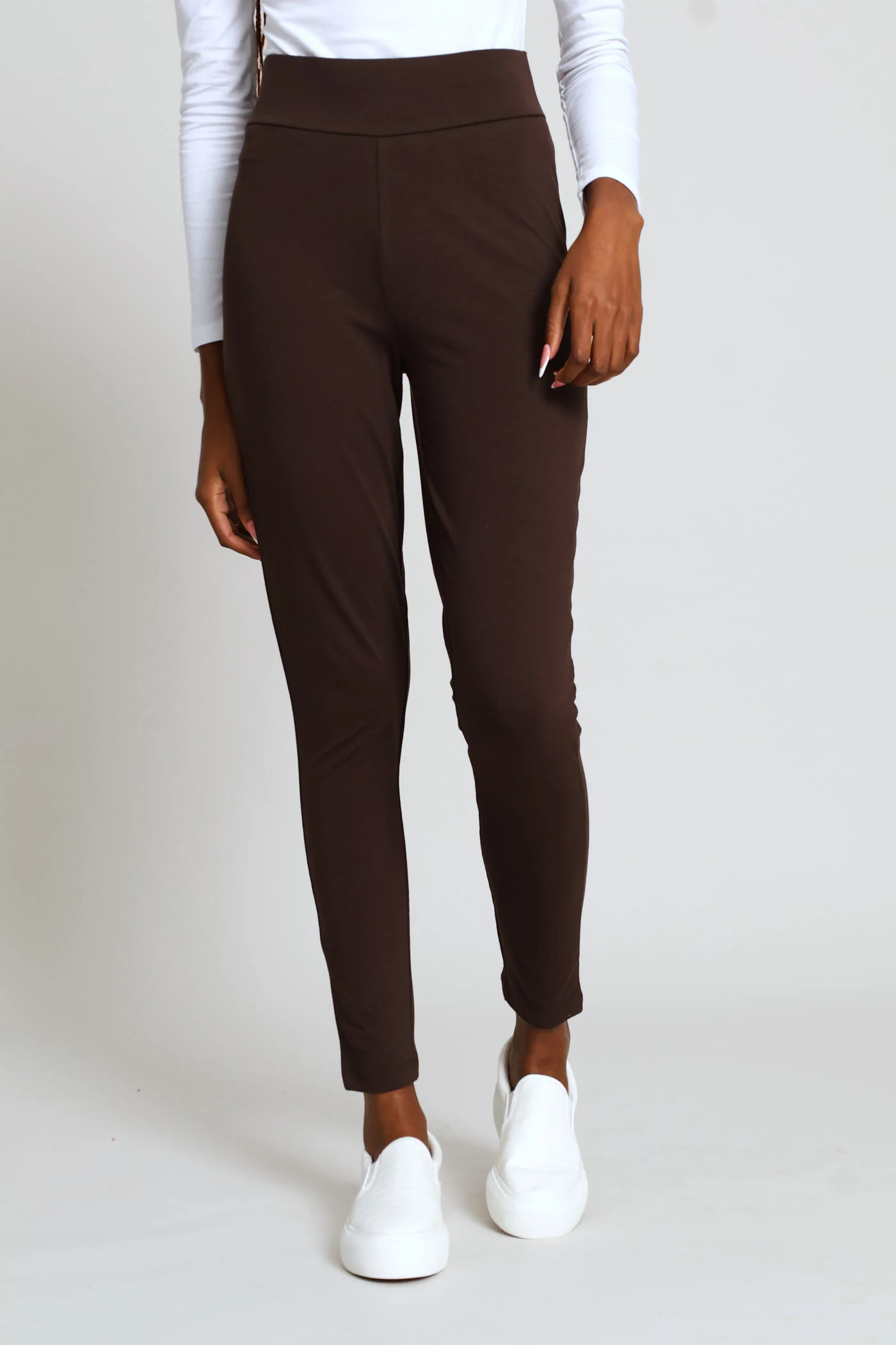 Wide Waistband Basic Legging - Chocolate - Image 2