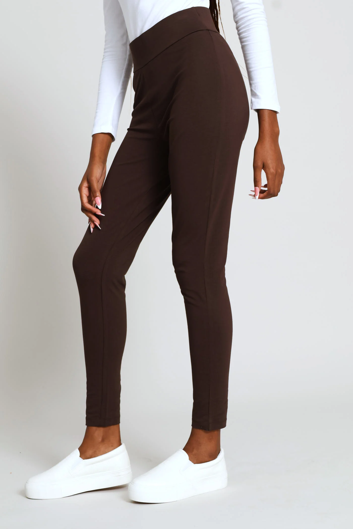Wide Waistband Basic Legging - Chocolate - Image 3