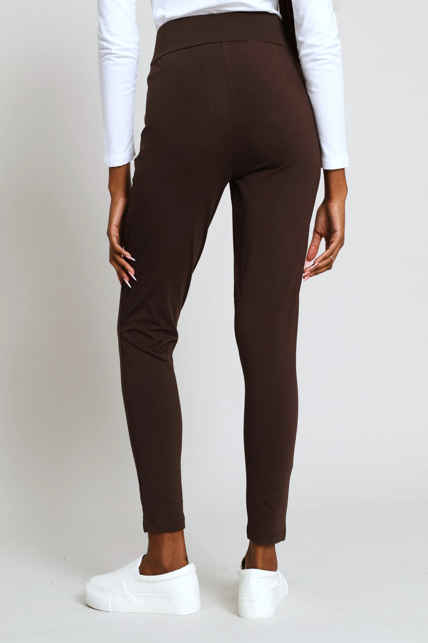Wide Waistband Basic Legging - Chocolate - Image 4