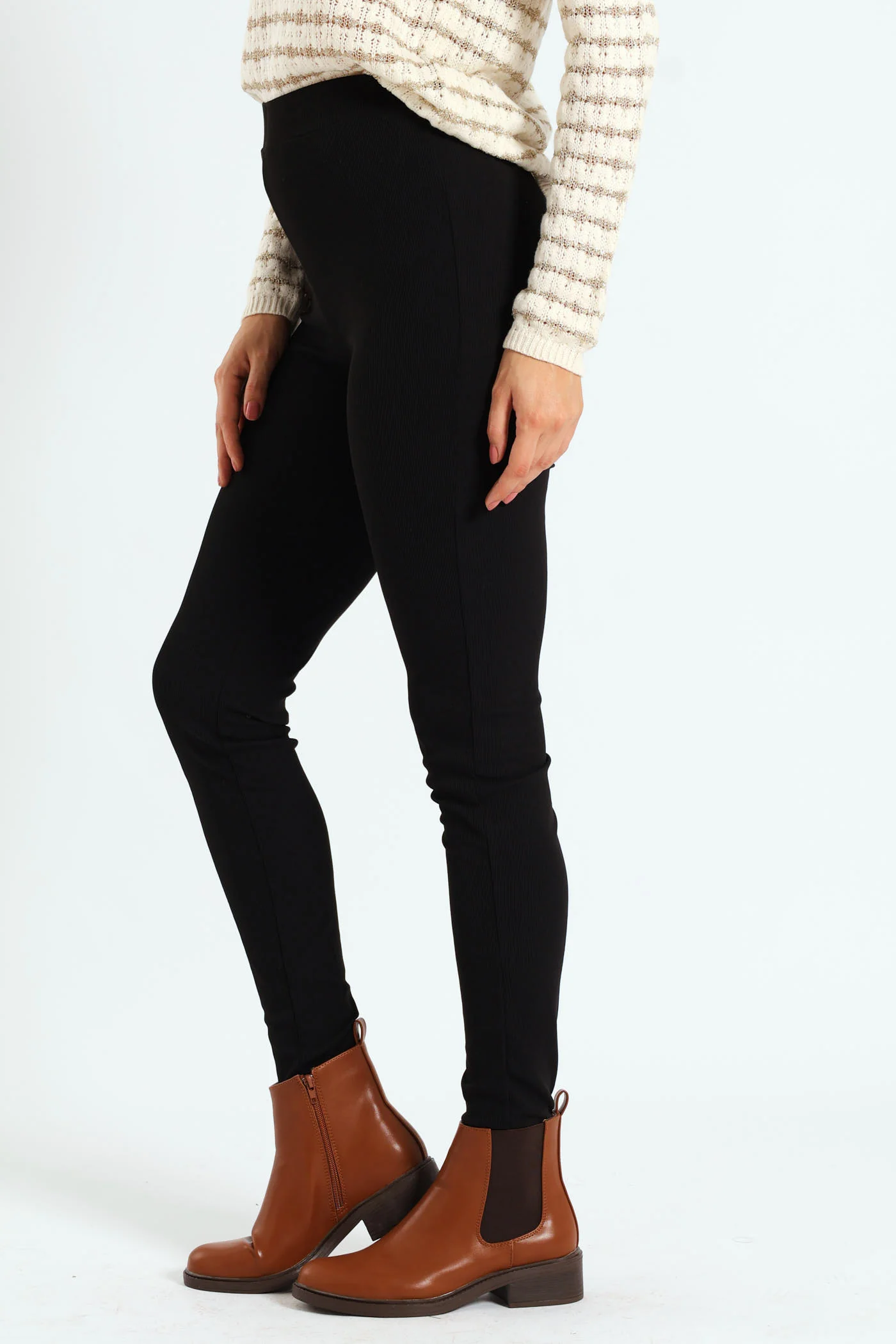 Wide Waistband Rib Legging - Black - Image 3