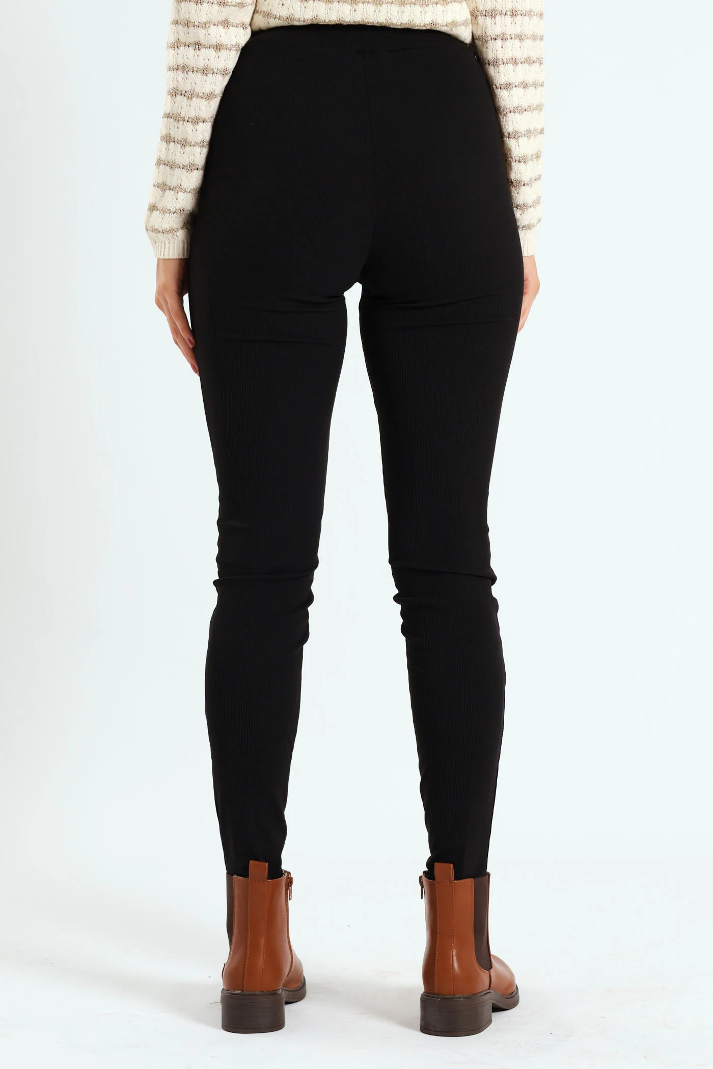 Wide Waistband Rib Legging - Black - Image 4