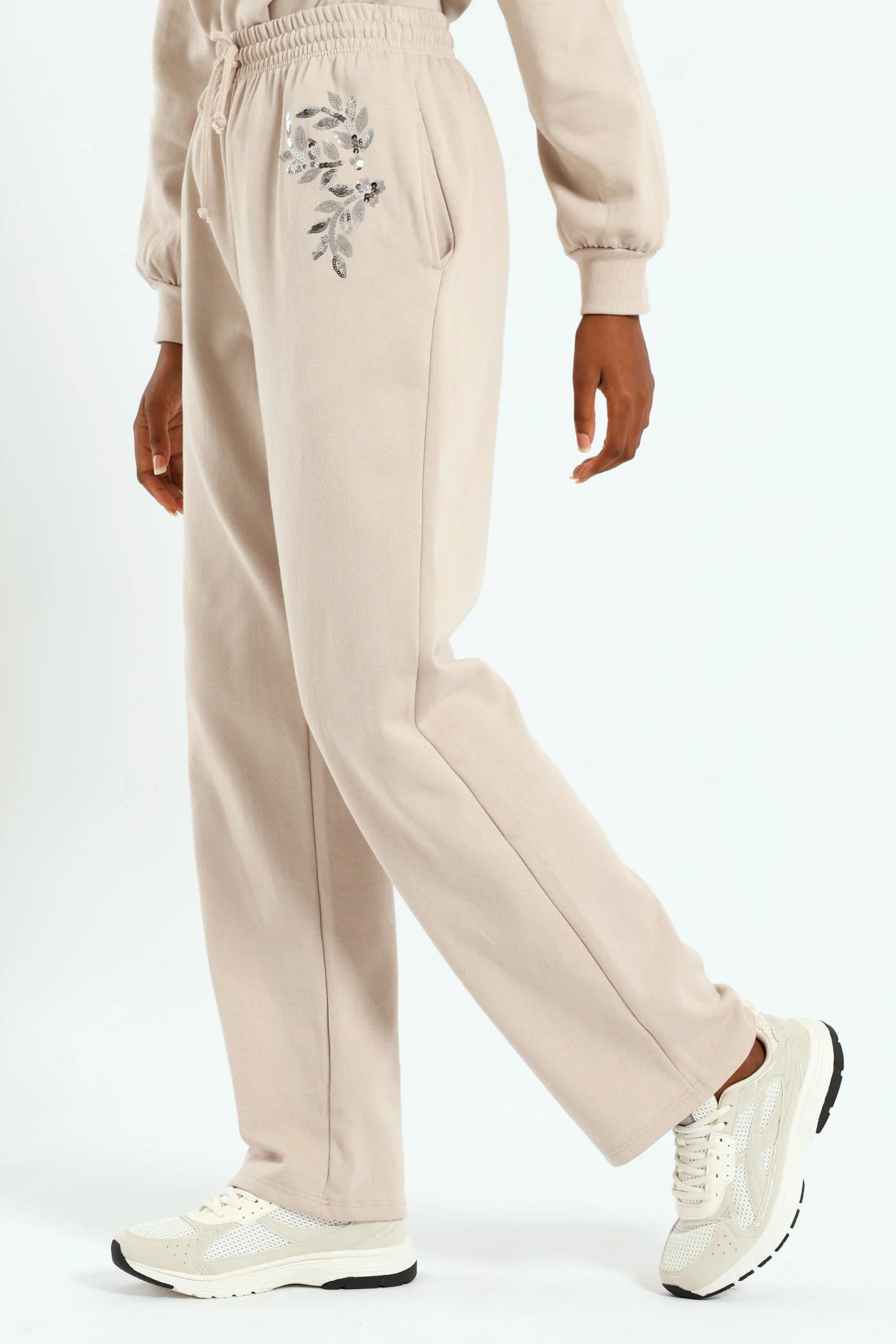 Wideleg Jogger With Bead Detail - Bone - Image 2