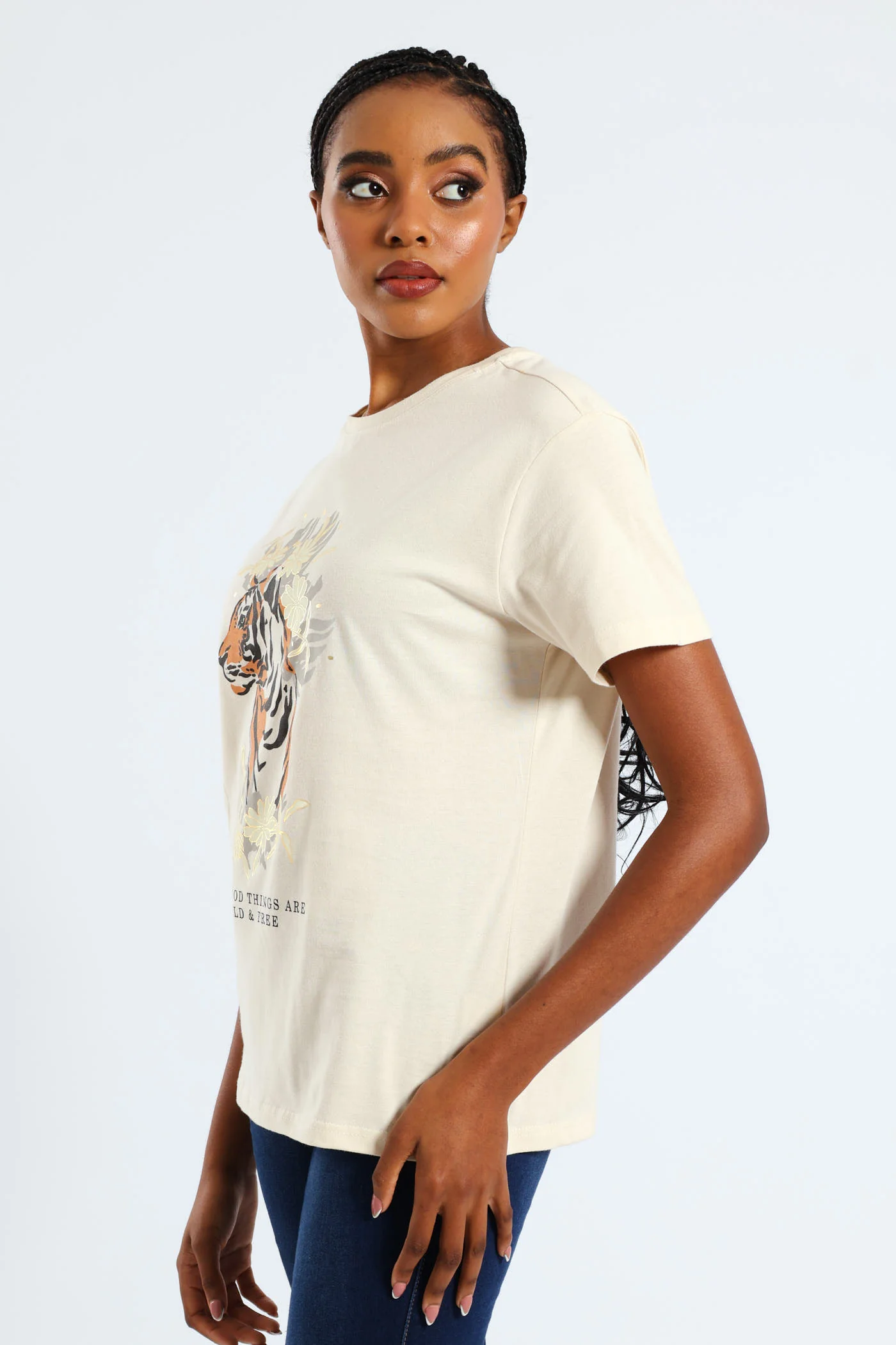Wild & Free Floral Tiger Foil Tee - Light Stone - Image 2