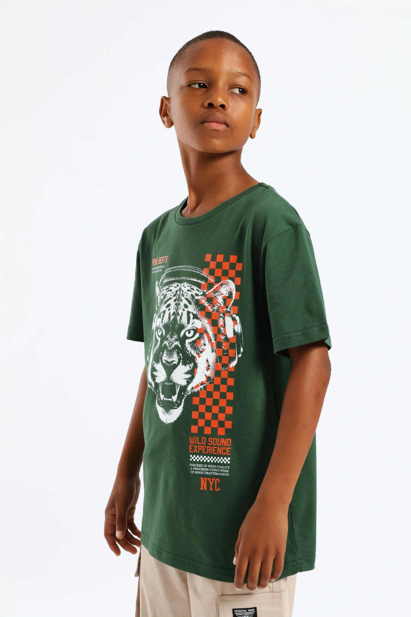 Wild Cat Headphone Headphone Print T-Shirt - Green - Image 3