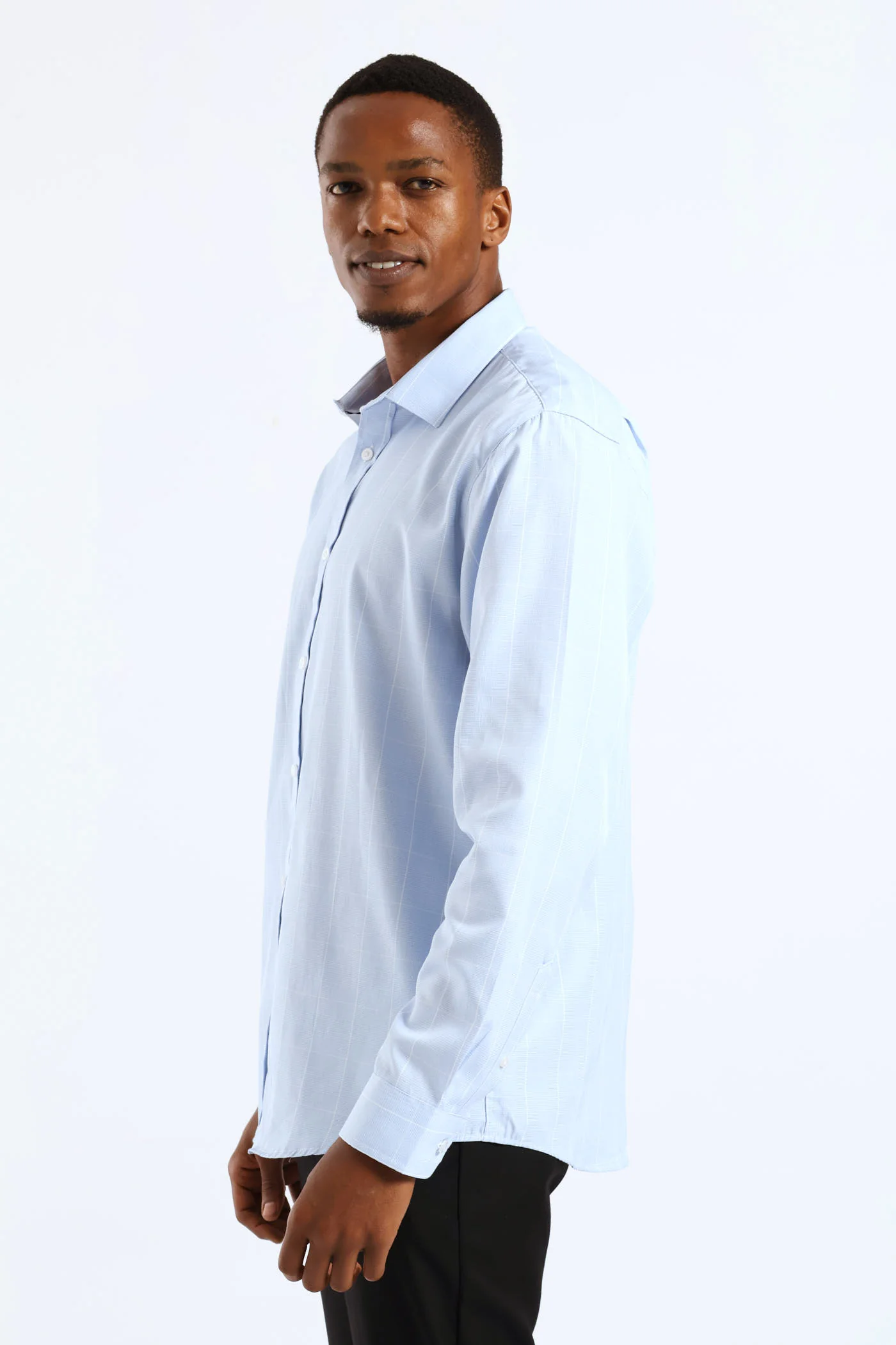 Window Pane Printed Long Sleeve Shirt - Light Blue - Image 3