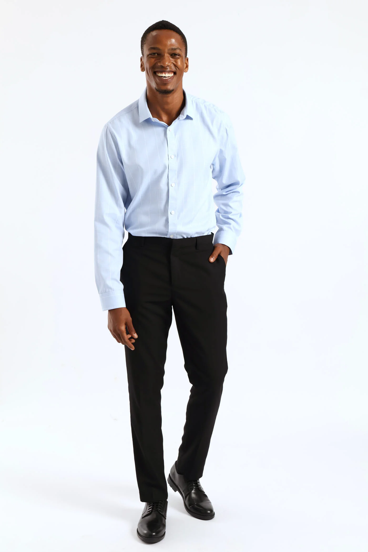 Window Pane Printed Long Sleeve Shirt - Light Blue - Image 5