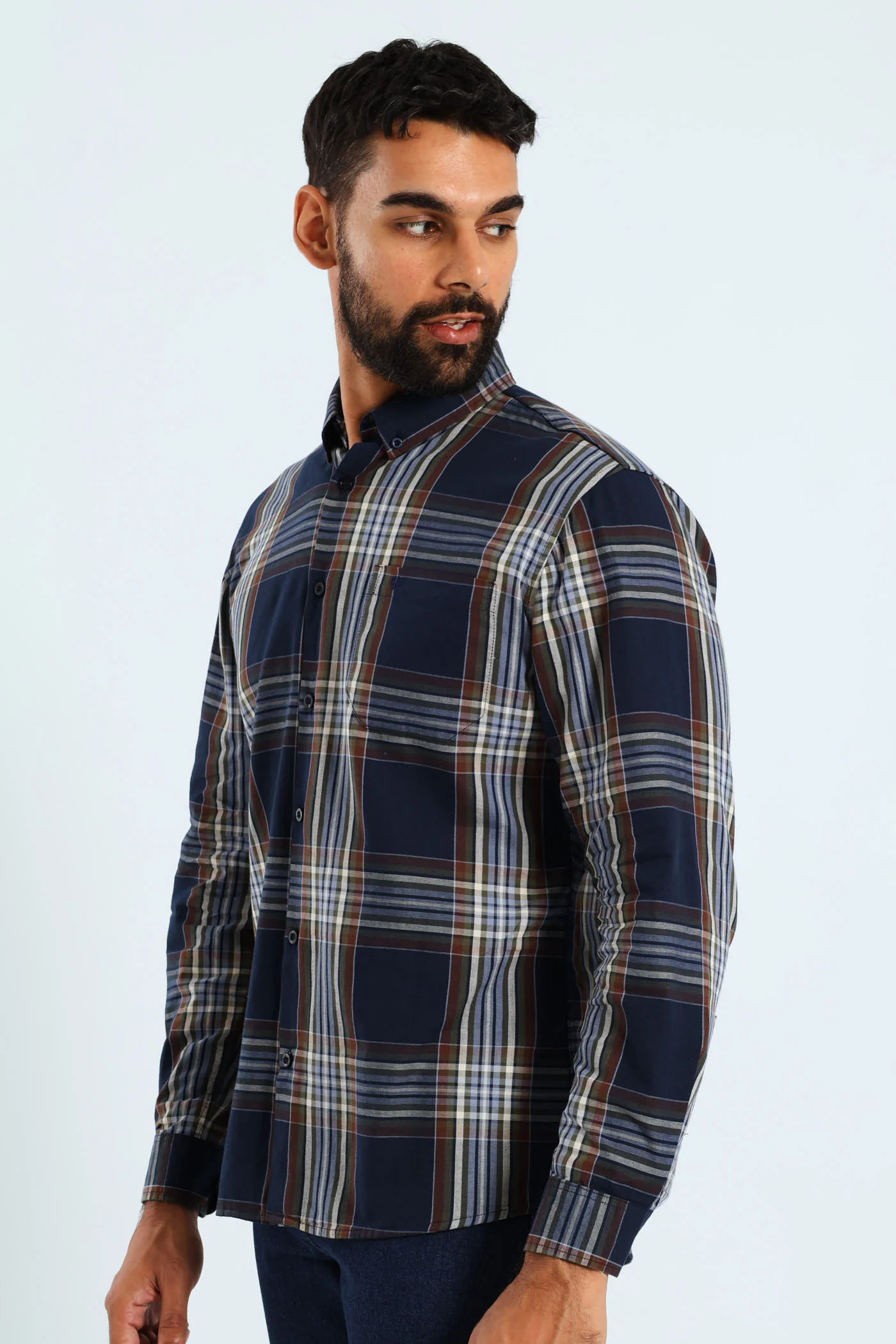 Windowpane Check Shirt - Navy/Brown - Image 2