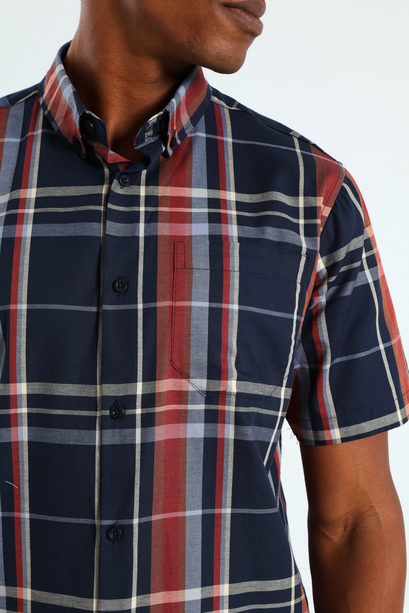 Windowpane Check Shirt - Navy/Steel Blue/Dark Red - Image 2